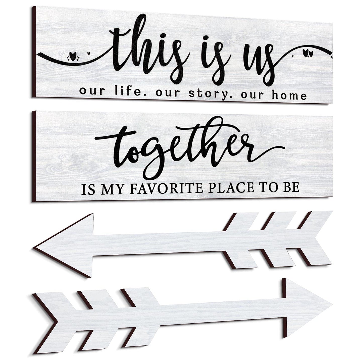 Jetec 4 Pcs Wooden Arrow Wall Decor This Is Us Our Life Rustic Family Signs for Home Wall Decor Home Wooden Hanging Sign for Farmhouse Living Room, 15 x 4 x 0.2 Inch(White)