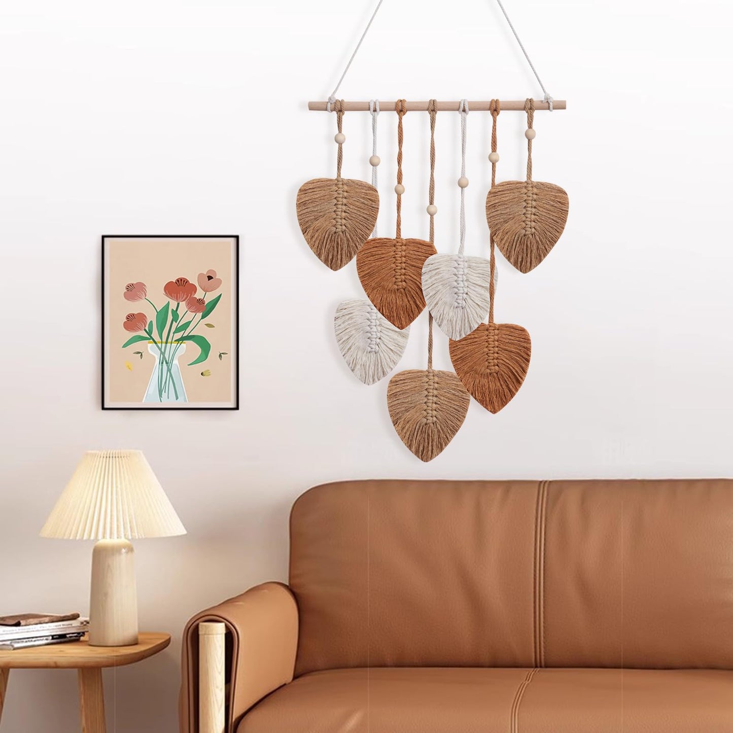 EaseMyKit Wall Hanging Decor Leaves Tapestry, Boho Wall Decor Woven Feather Handmade Yarn Tassels Leaf Macrame Wall Art Decorations for Living,Bedroom,Office,Nursery,Apartment Room,16x22 Inch(Brown)
