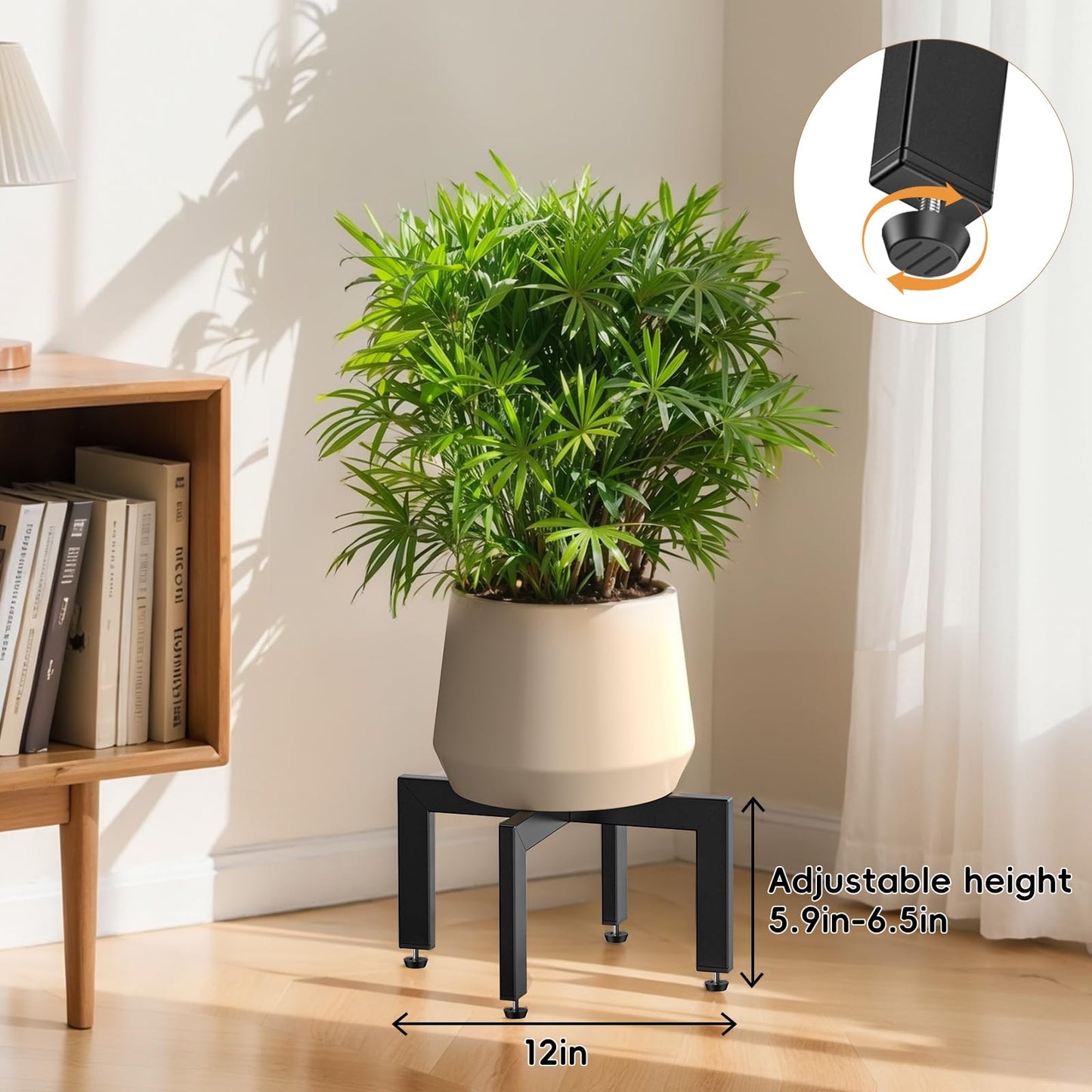 JND Adjustable Plant Stand Indoor Outdoor,Metal Modern Plant Stands, Plant Stand with Adjustable Feet,Low Short Plant Stands,Fit 8-12 inch Pots,Black (Pot & Plant Not Included)