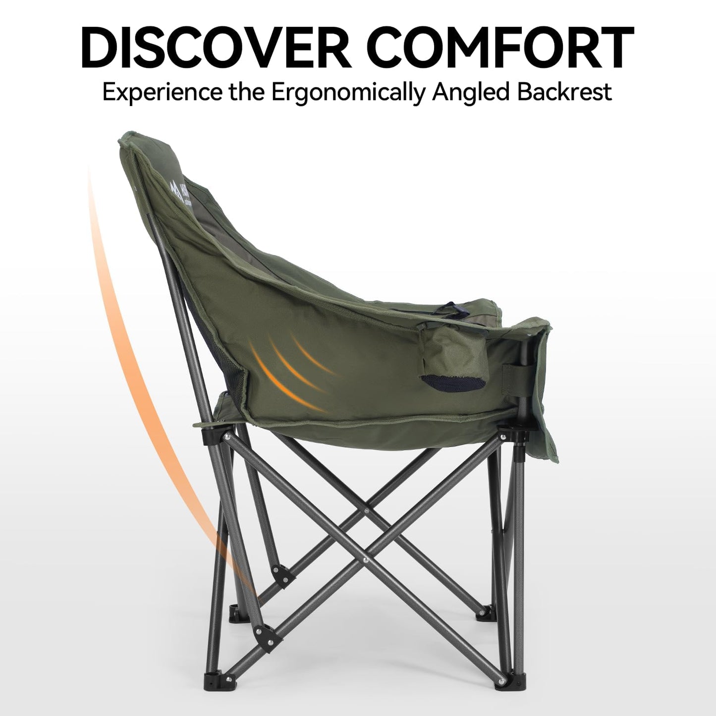 Huskfirm 2 Pack Camping Chairs Oversized Padded Camping Chair Heavy-Duty Foldable Camping Chairs with Cup Holder and Cooler Bag Portable Lawn Chair for Sports Outdoors-Support 450LBS,Green
