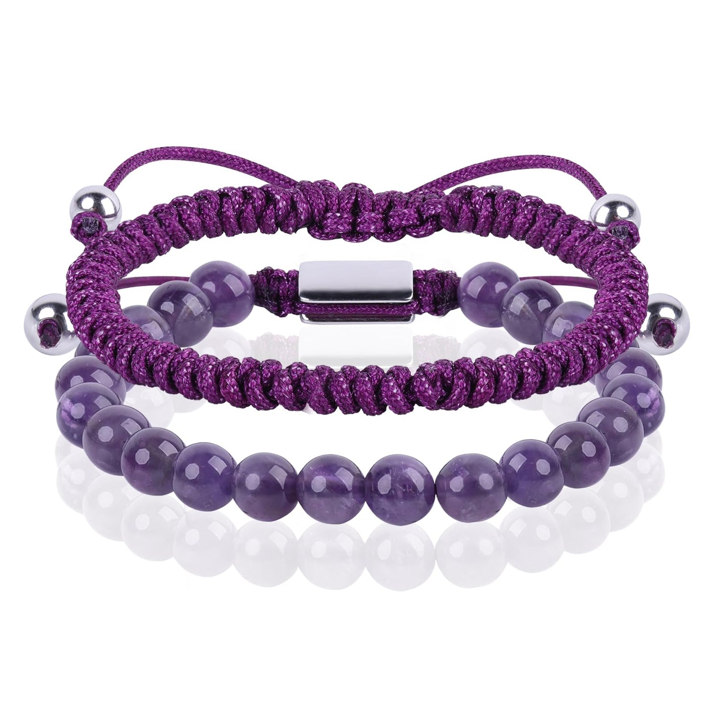 CARITATE Purple Amethyst Bracelet for Women 6mm - Beaded Bracelets for Women Amethyst Bracelet for Women Jewelry Adjustable - Anniversary Valentines Mothers Birthday Gifts for Her Girlfriend Wife