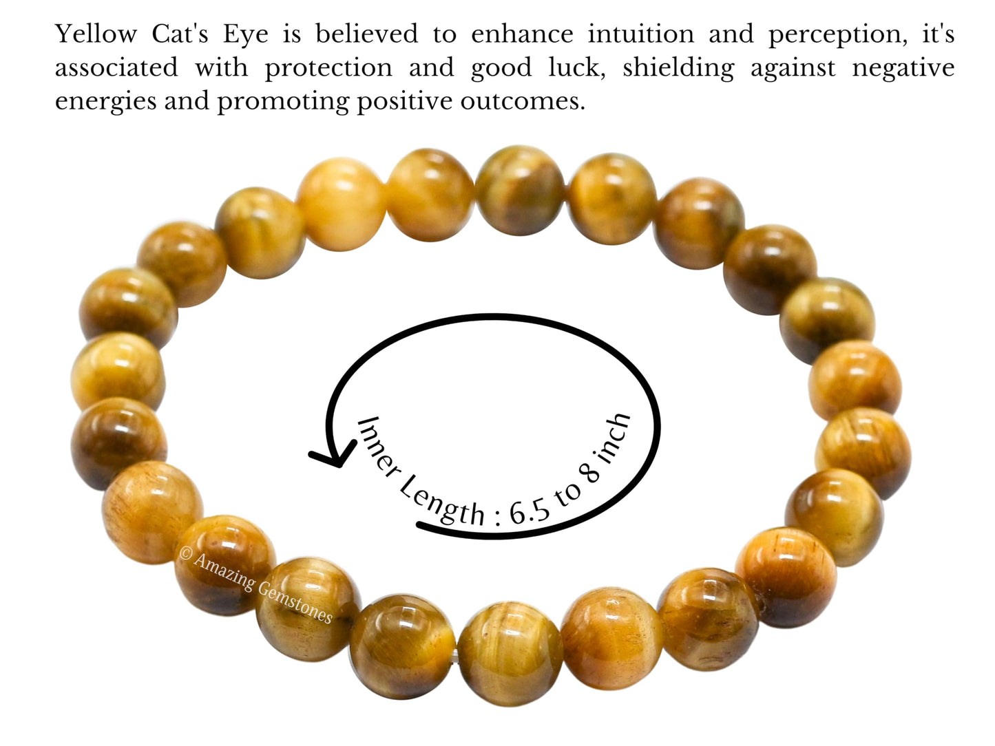Amazing Gemstone Crystal Bracelet for Women Men's Gifts - Protection Healing Crystal Bracelet - 8mm Gemstone Beaded Stretchable Bracelet Pulseras Para Hombres Mujer Stocking Stuffers Mothers Day Gift (Yellow Cat's Eye)
