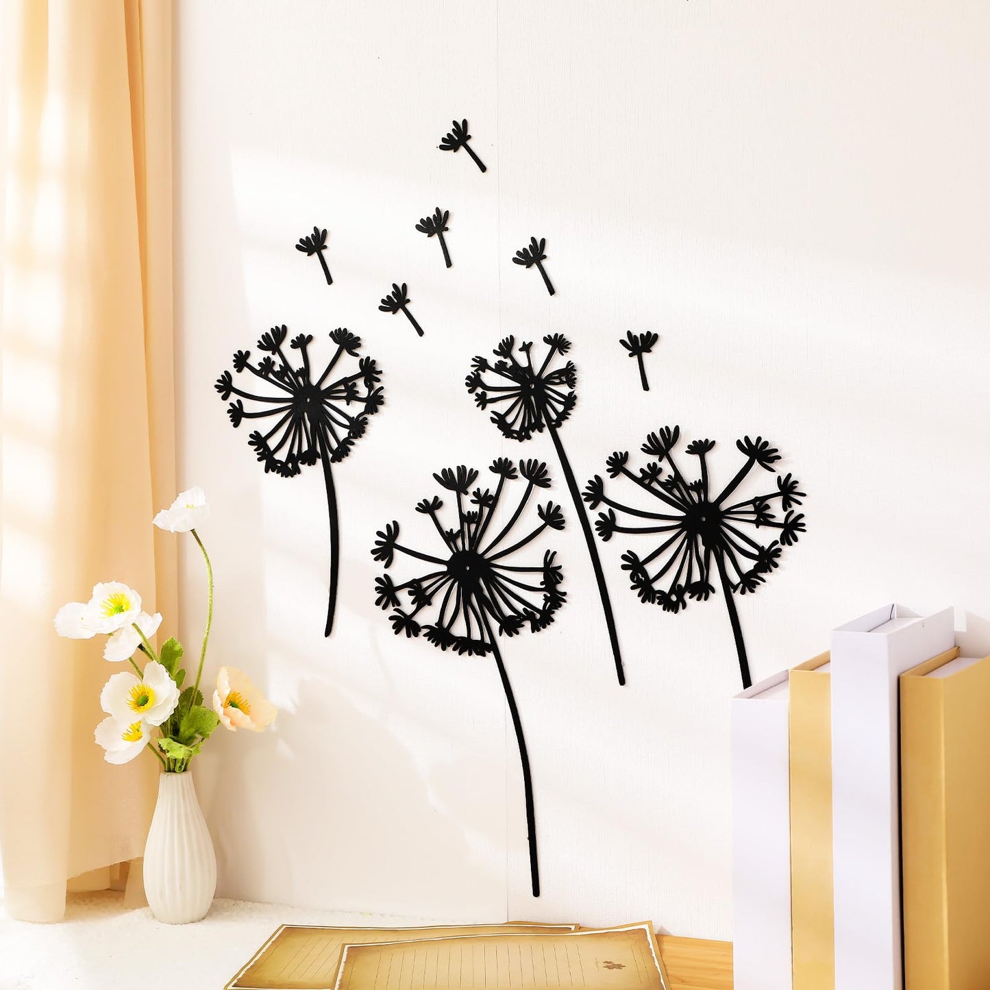AceOrbit 12 Pcs Dandelion Metal Wall Art Dandelion Flower Wall Decor Rustic Metal Sculptures Black Nature Iron Sign Decoration for Home Living Room Yoga Studio Office Housewarming Gift