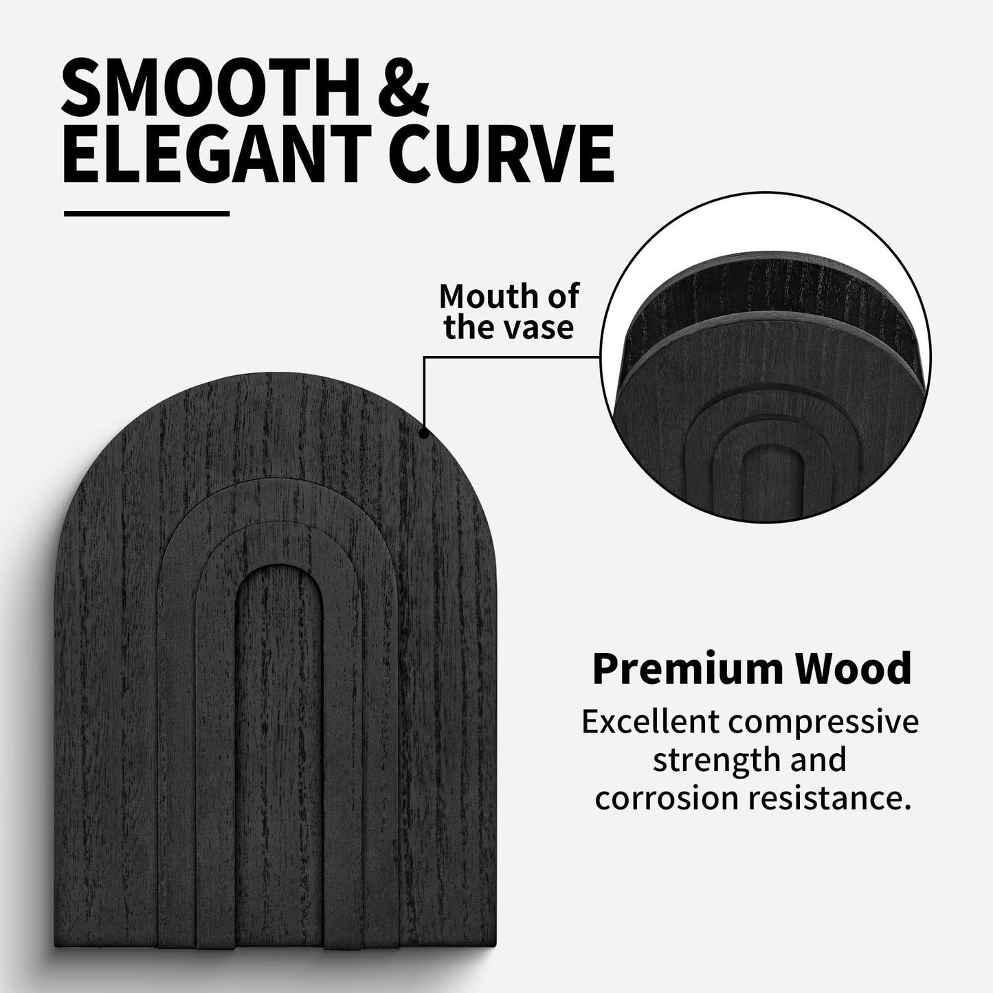 2 Pack Black Wooden Wall Vase for Pampas Grass & Dried Flowers, Modern Minimalist Decor for Living Room Bedroom, Hanging Wall Plant