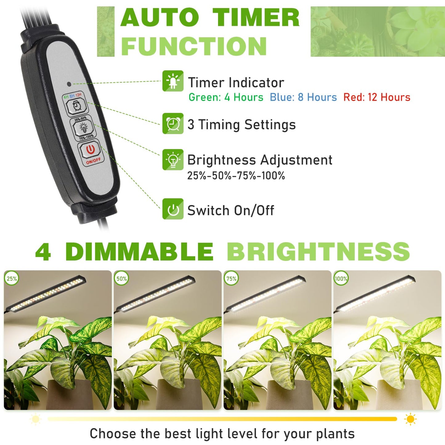 FOXGARDEN Grow Lights for Indoor Plants Full Spectrum, Plant Lights for Indoor Growing with Timer 4/8/12 H, Five-Head 260 LED Clip Grow Lamp with Gooseneck, 4 Brightness Levels for Plant Growing