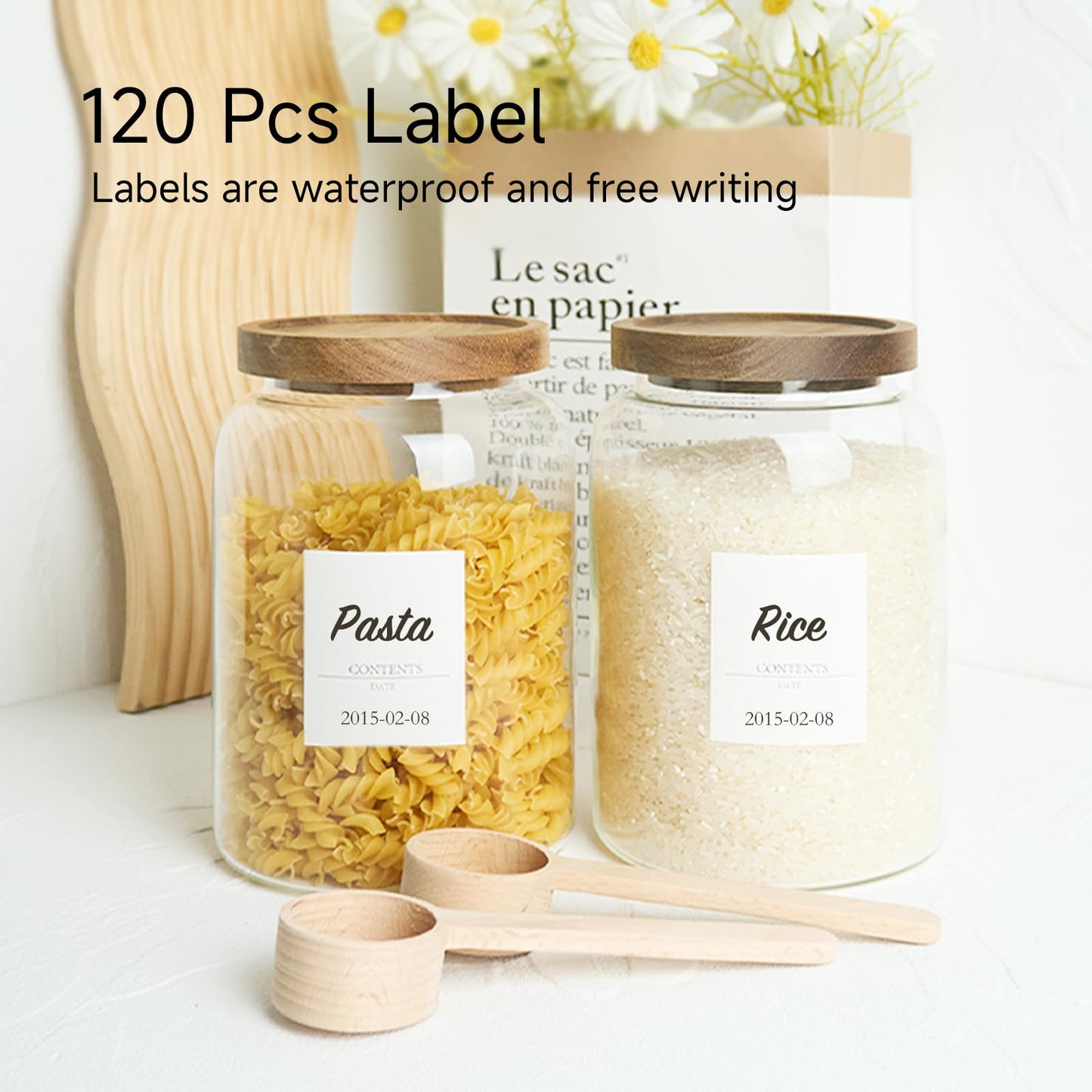 yutrenn Large Glass Jars with Airtight Wood Lid and Spoon Flour Container Food Glass Jar for Kitchen Storage Canisters for Tea, Spice, Egg, Coffee, Storage Jar Sets (75 Oz, 2200ml)