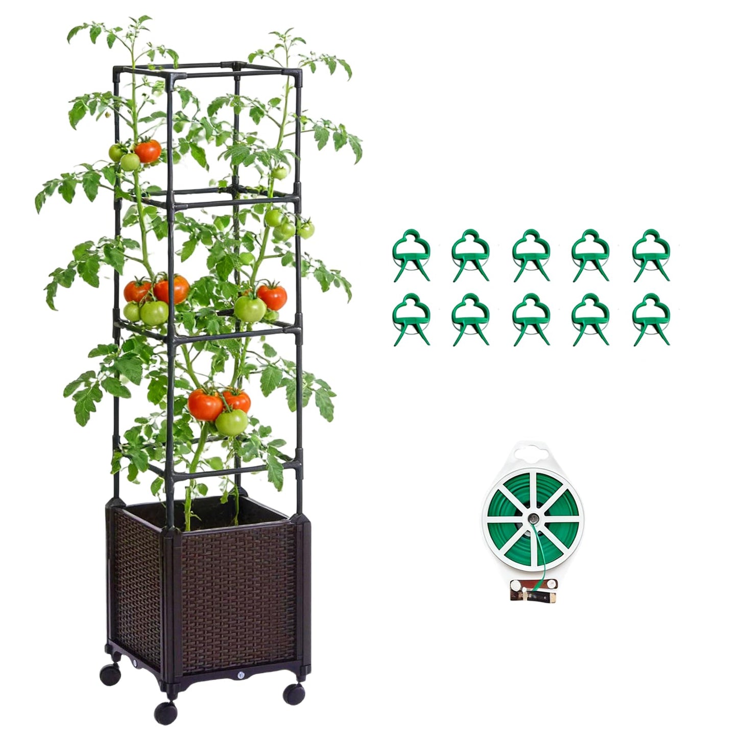 Risirica Tomato planter,Raised Garden Bed with Tomato Cage & Trellis, 53"Self-Watering Tomatos Planter with Lockable Wheels,Climbing Plants Large Reservoir for Vegetables Flowers,Indoor Outdoor Patio