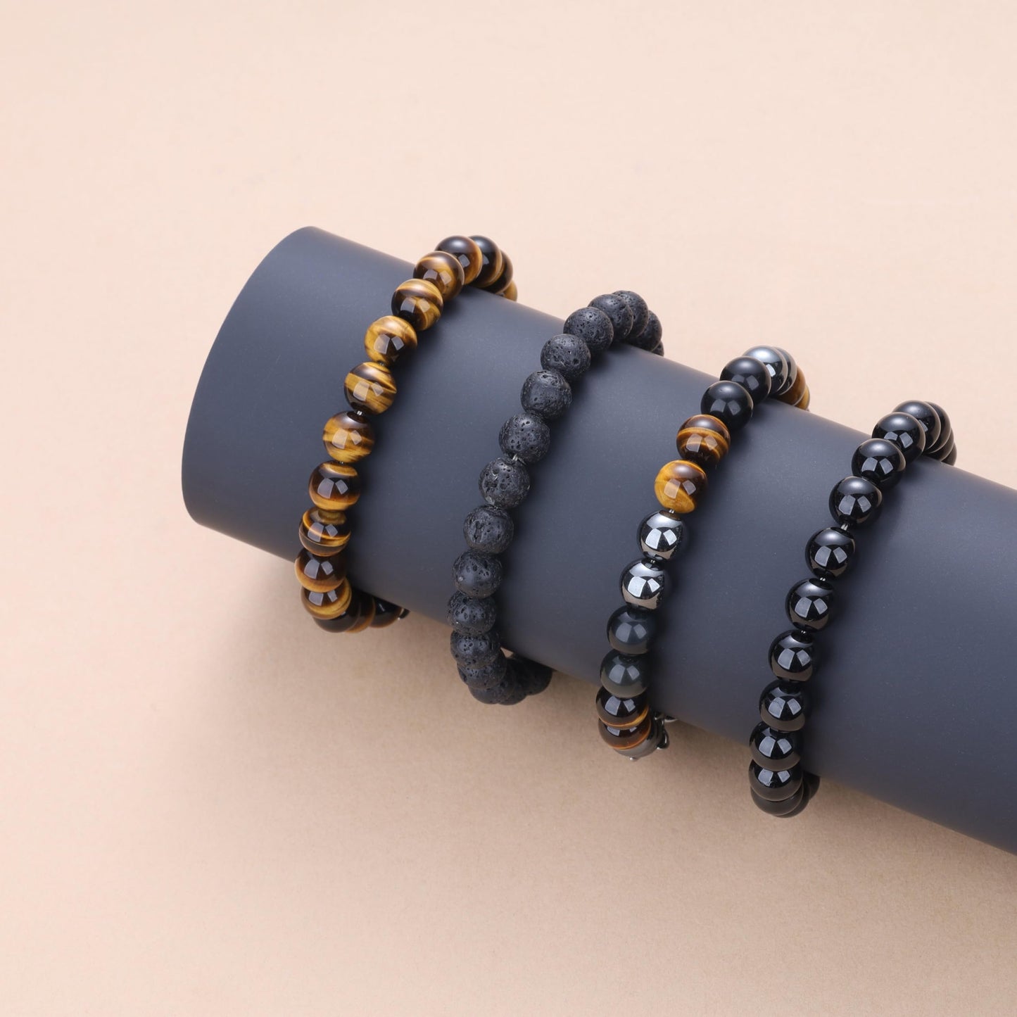GAVU Men's Crystal Bracelet, 8mm Tiger Eye Bracelet for Men 8.9"
