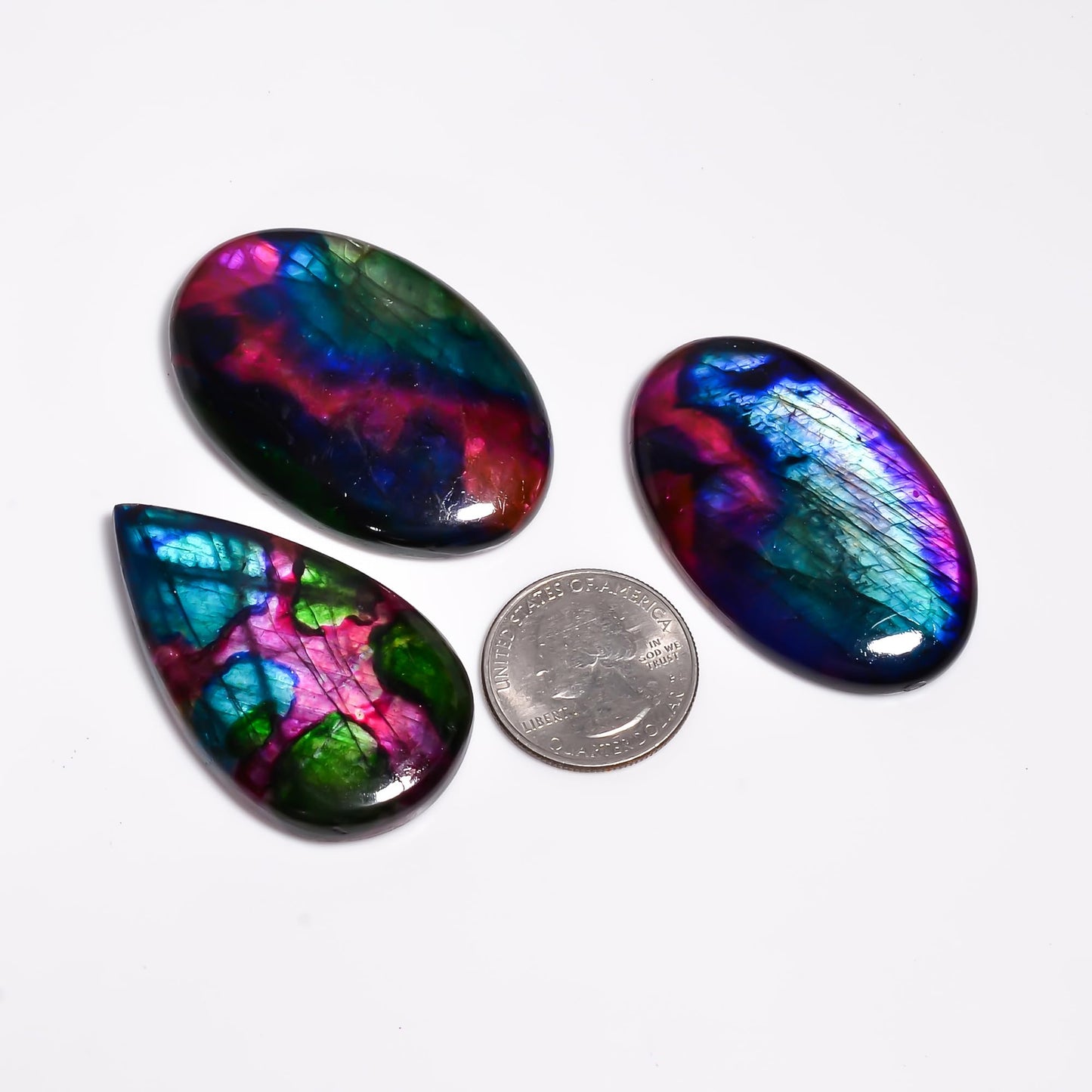 GEMKORA [40-50mm] [3pcs] Large Rainbow Pattern Labradorite Gemstones Cabochons, Jewelry Making Loose Gemstone, Polished Gems, DIY, Wire Wrapping, Reiki, Wikka, Healing Crystals, Bulk Gemstone Deal