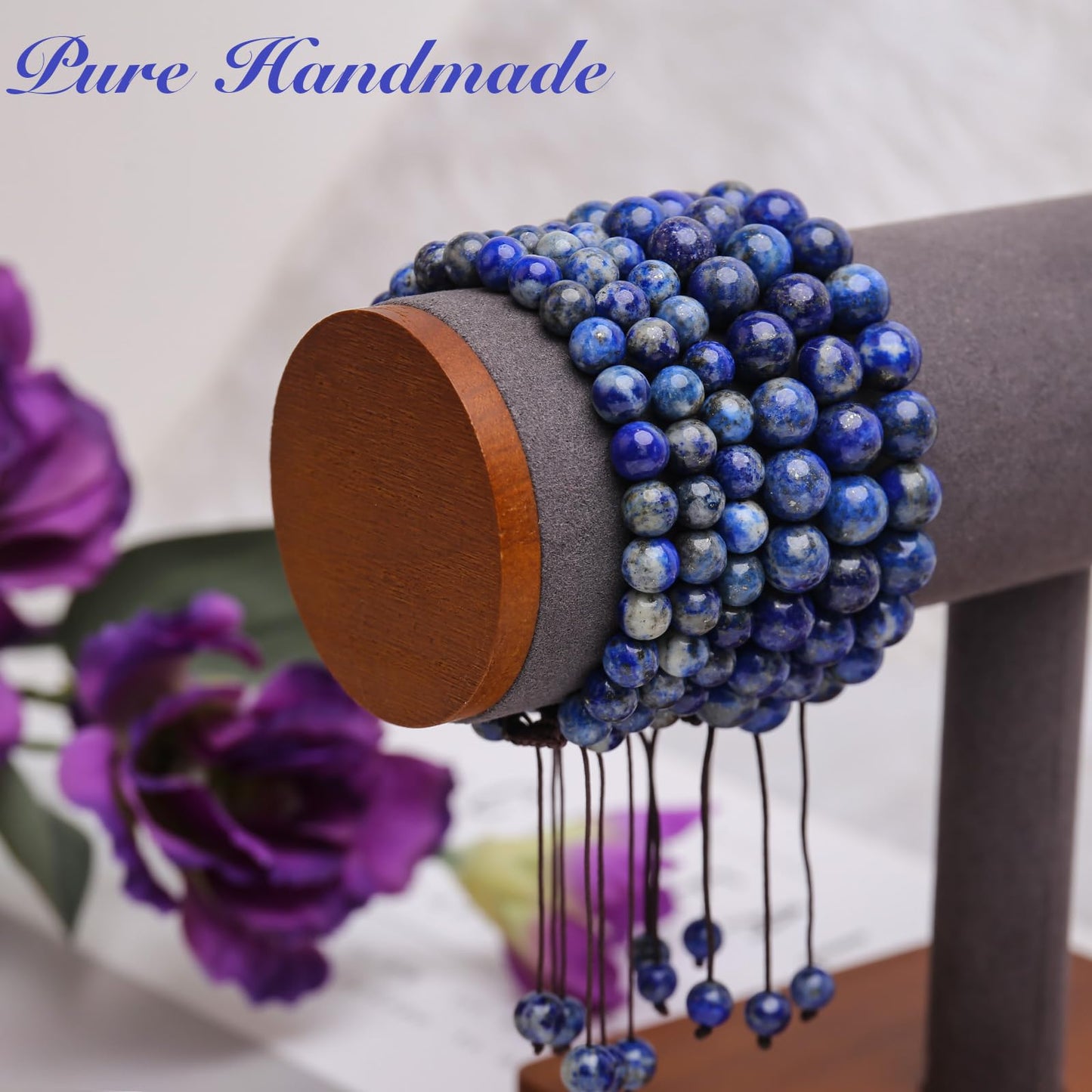 BONNY BOXX Braided Genuine 4mm Lapis Lazuli - Stone of Wisdom - Bracelet, Elegant Handcrafted Natural Gemstone Crystal Bracelet Healing Power Energy Inspirational Gifts with Card for Unisex