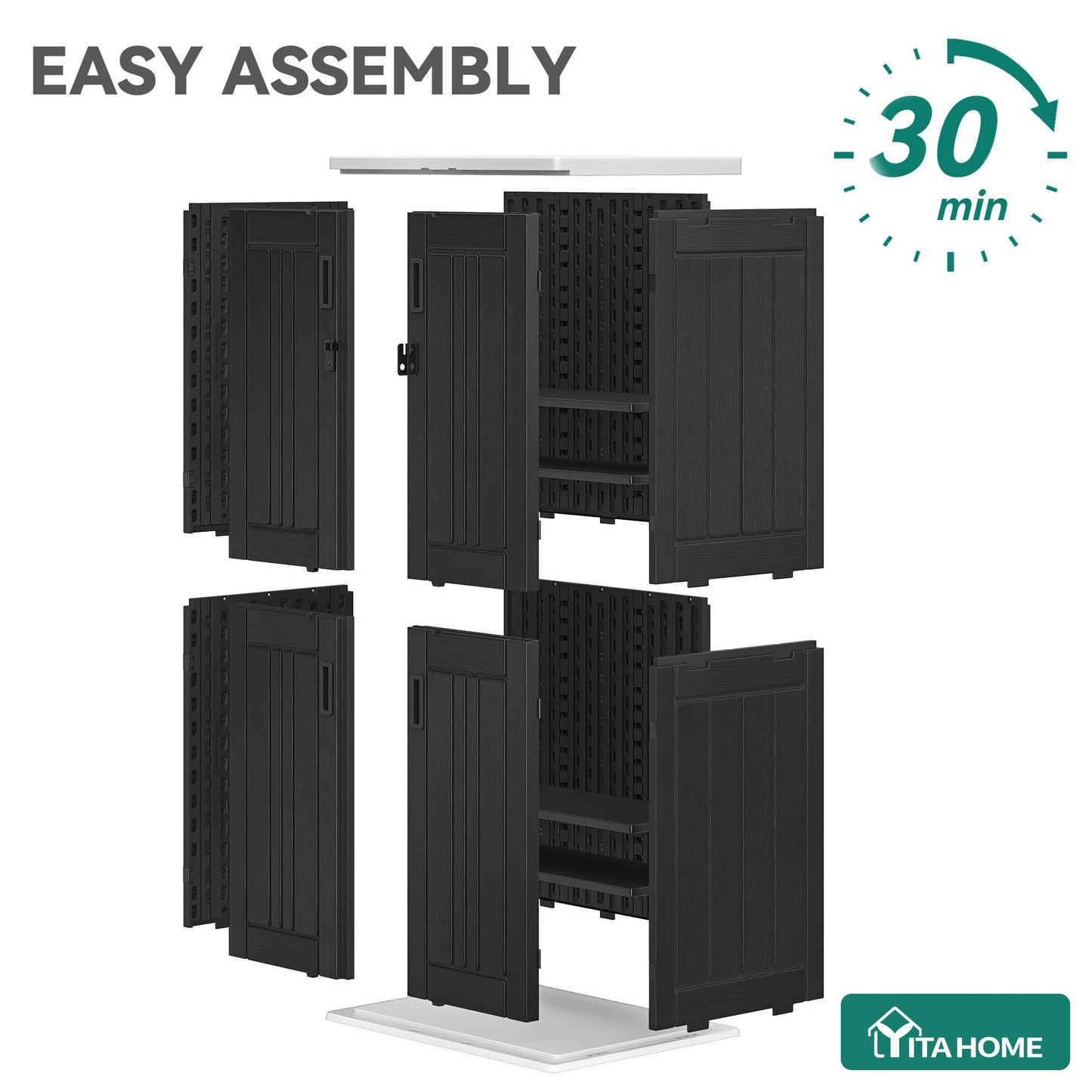 YITAHOME Outdoor Tall Storage Cabinet with 4 Shelves, Waterproof Resin Vertical Tool Shed, Lockable 30 cu. ft. Storage Shed for Patio, Garden, Yard, Dark Gray