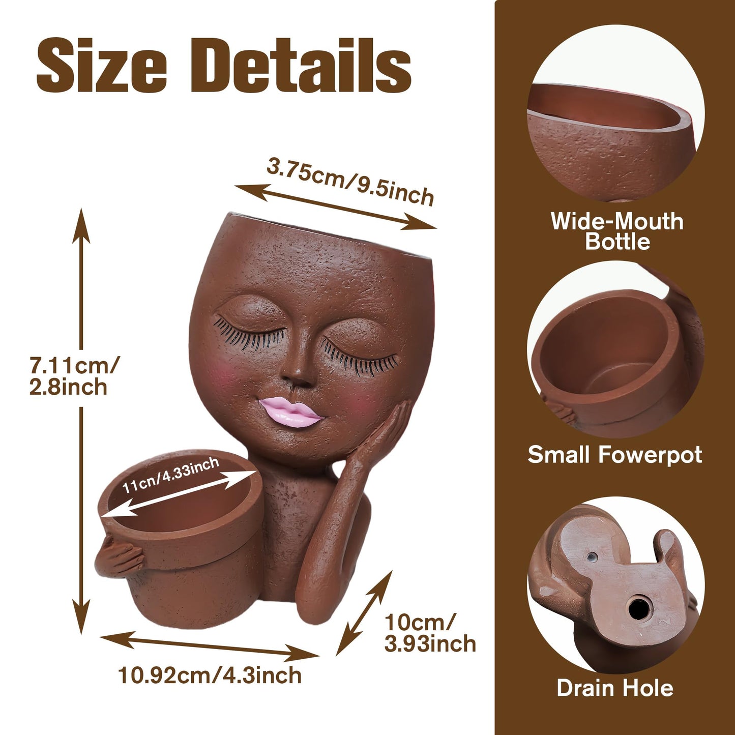 ASDFG Face Double Plant Pot - Cute Succulent Head Planters Indoor Outdoor Decor, Resin Flower Pots with Drainage Hole, Unique Ideal Present, Gifts for Women/Mother