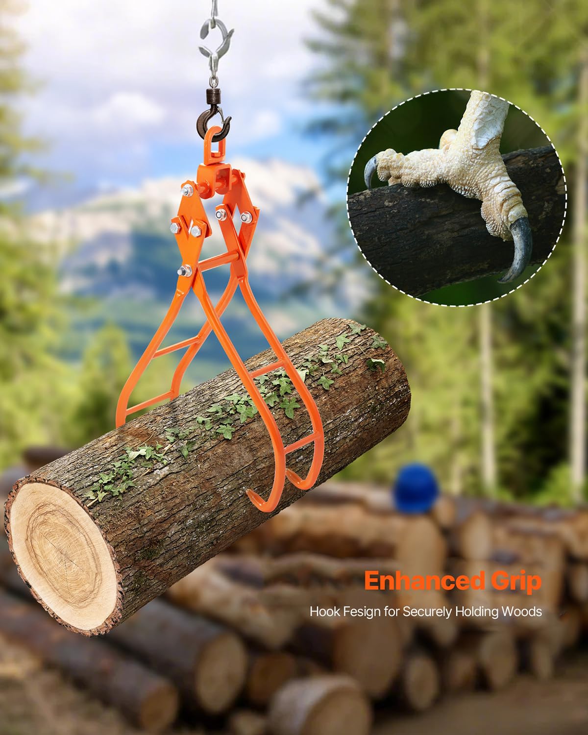 VEVOR Timber Claw Hook, 28 inch 4 Claw Log Grapple Logging Tongs, Swivel Steel Log Lifting Tongs 31" Max Opening, Eagle Claws with 2205LBS/1000kg Loading Capacity for Tractors, ATVs, Trucks, Forklifts