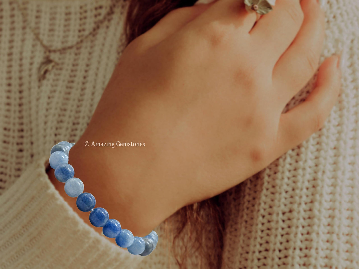 Amazing Gemstone Crystal Bracelet for Women Men's Gifts - Protection Healing Crystal Bracelet - 8mm Gemstone Beaded Stretchable Bracelet Pulseras Para Hombres Mujer Stocking Stuffers Mothers Day Gift (Blue Aventurine)