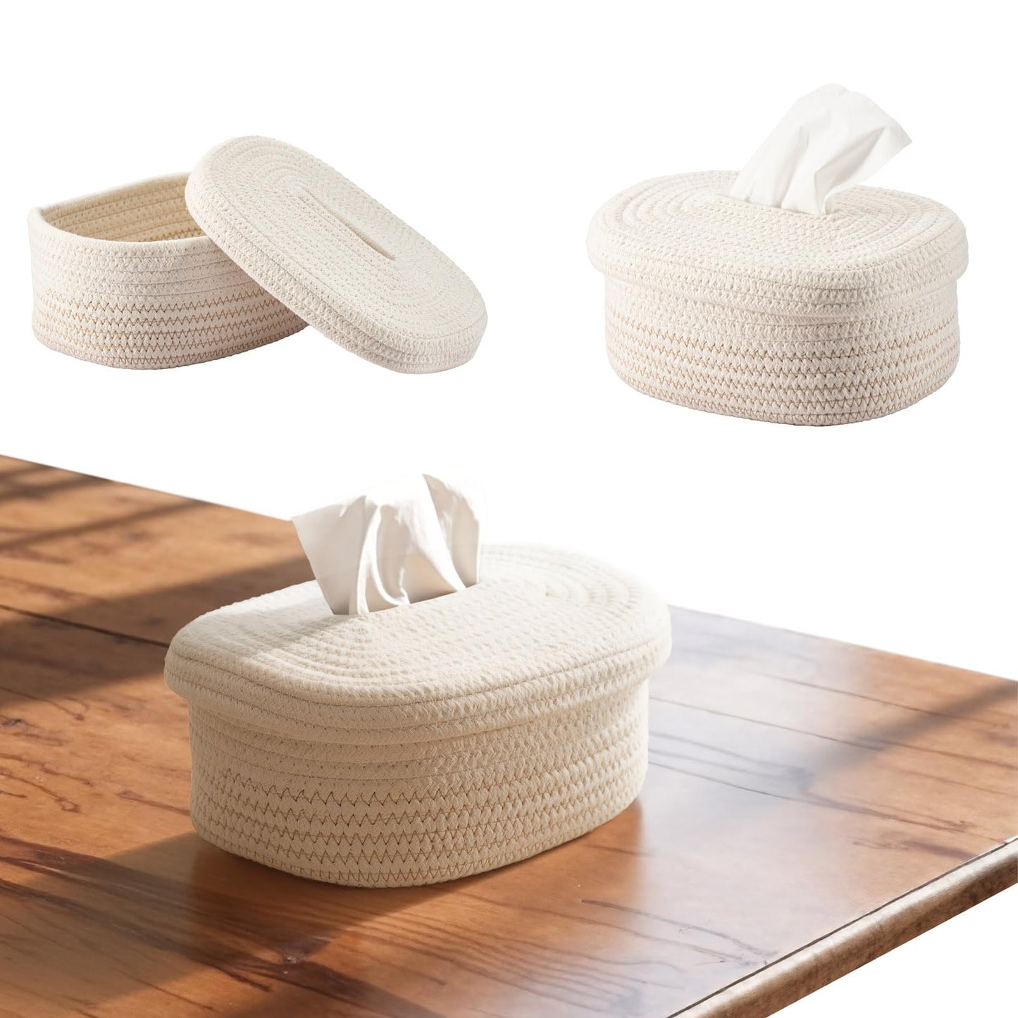 Mesbeslor Fabric Tissue Box Cover with Lid – Rectangular White Woven Tissue Holder for Home, Minimalist Decorative Tissue Case for Bathroom, Living Room, Bedroom