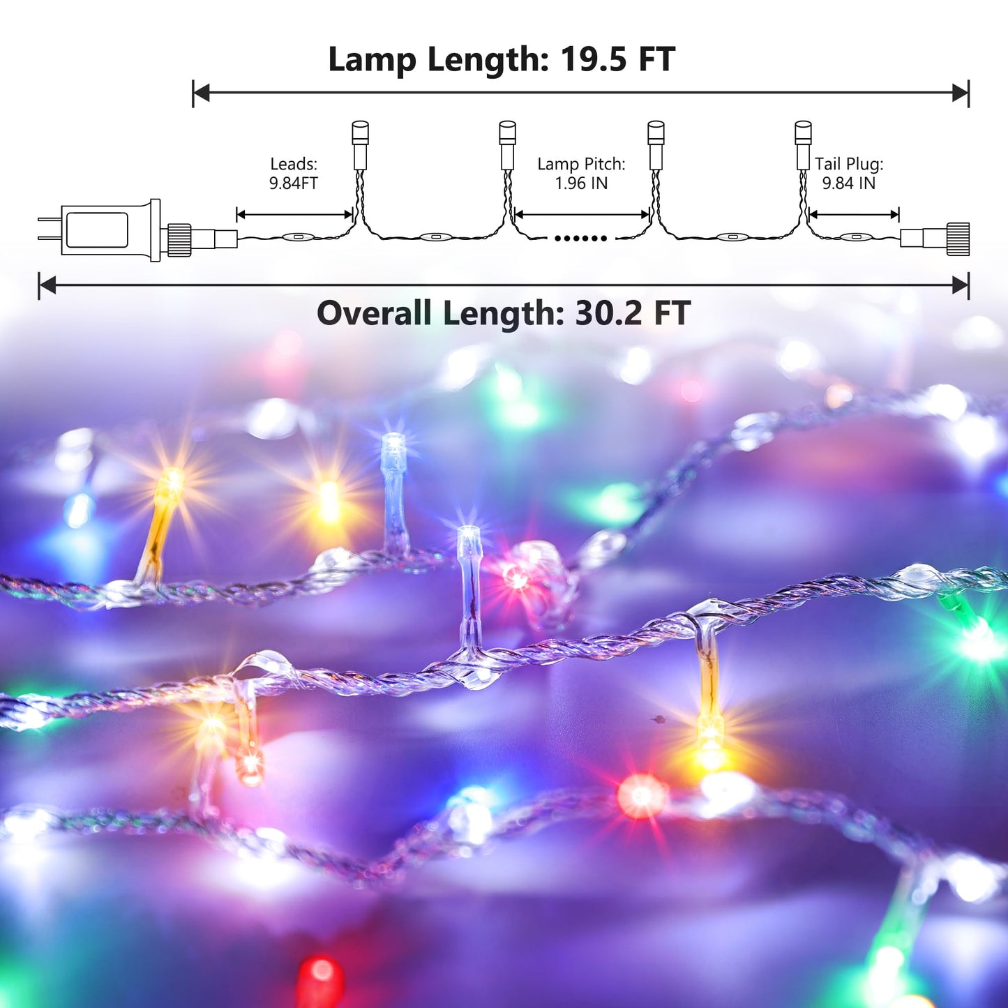 Jyoiat 30FT String Lights - 240 LEDs Water Flowing Multicolor String Lights with 8 Basic Modes + 6 Flowing Modes,Outdoor Waterproof Timmer Memory Function Patio Lights (White)