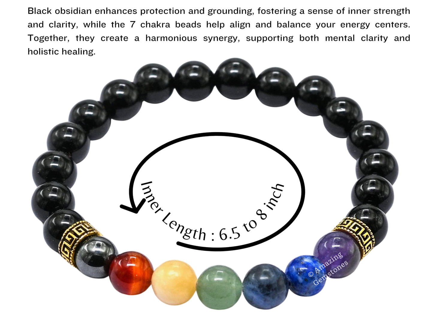Amazing Gemstone Crystal Bracelet for Women Men's Gifts - Protection Healing Crystal Bracelet - 8mm Gemstone Beaded Stretchable Bracelet Pulseras Para Hombres Mujer Stocking Stuffers Mothers Day Gift (Chakra Bracelet (Black Obsidian))