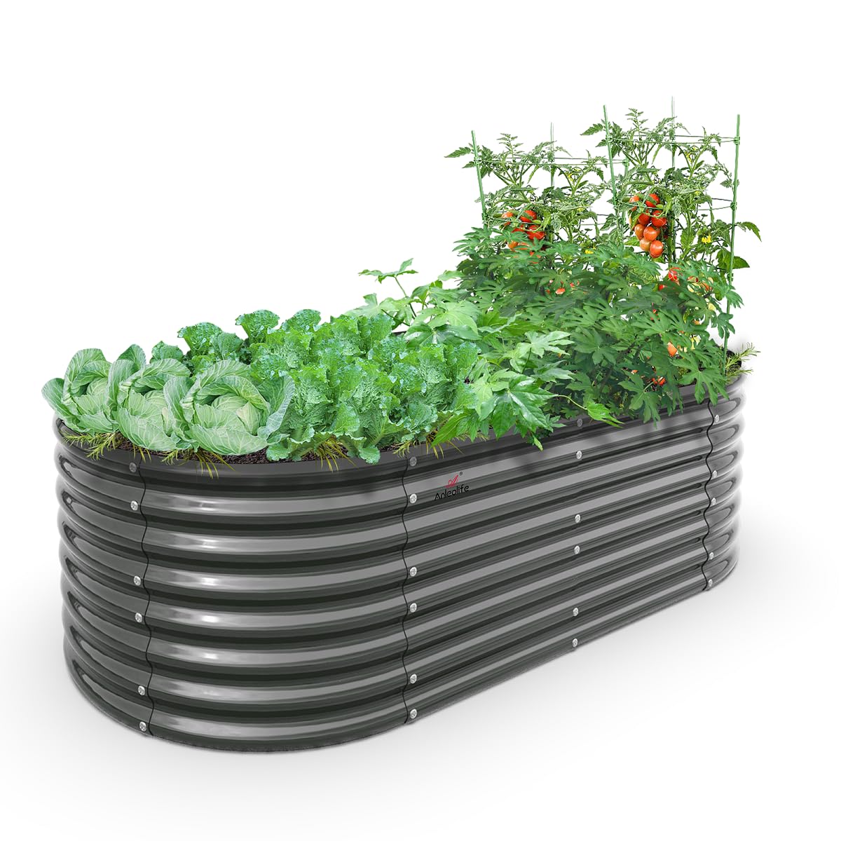 A ANLEOLIFE 6X3X2 ft Galvanized Raised Garden Beds Outdoor, Oval Large Metal Deep Root Planter Box for Planting Vegetables Flowers Herb, Anti-Rust & Easy-Setup, Quartz Grey
