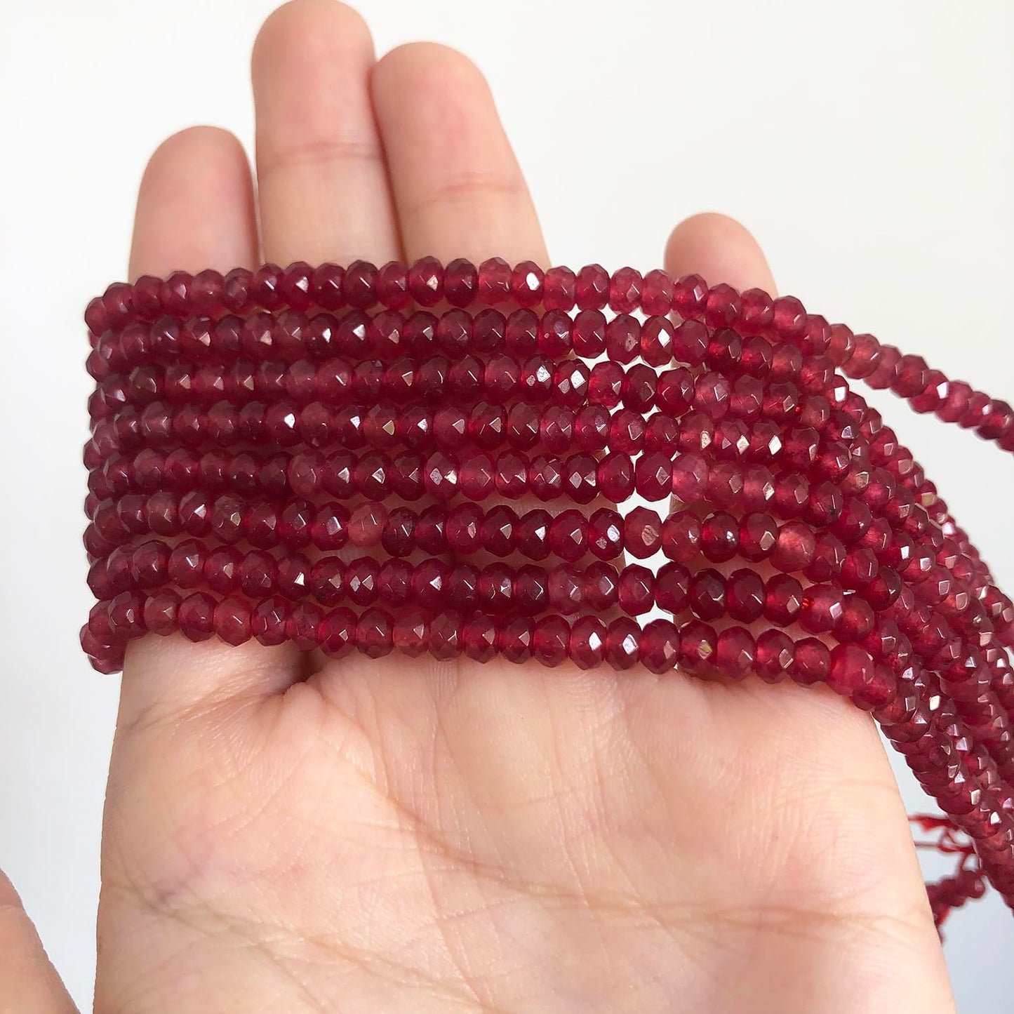 2 String 220PCS 3x5mm Natural Dark Red Chalcedony Stone Beads for Jewelry Making, Songxi Facted Loose Gemstone Beads for DIY Bracelet Necklace Making Supplies with Energy Healing Chakra Power