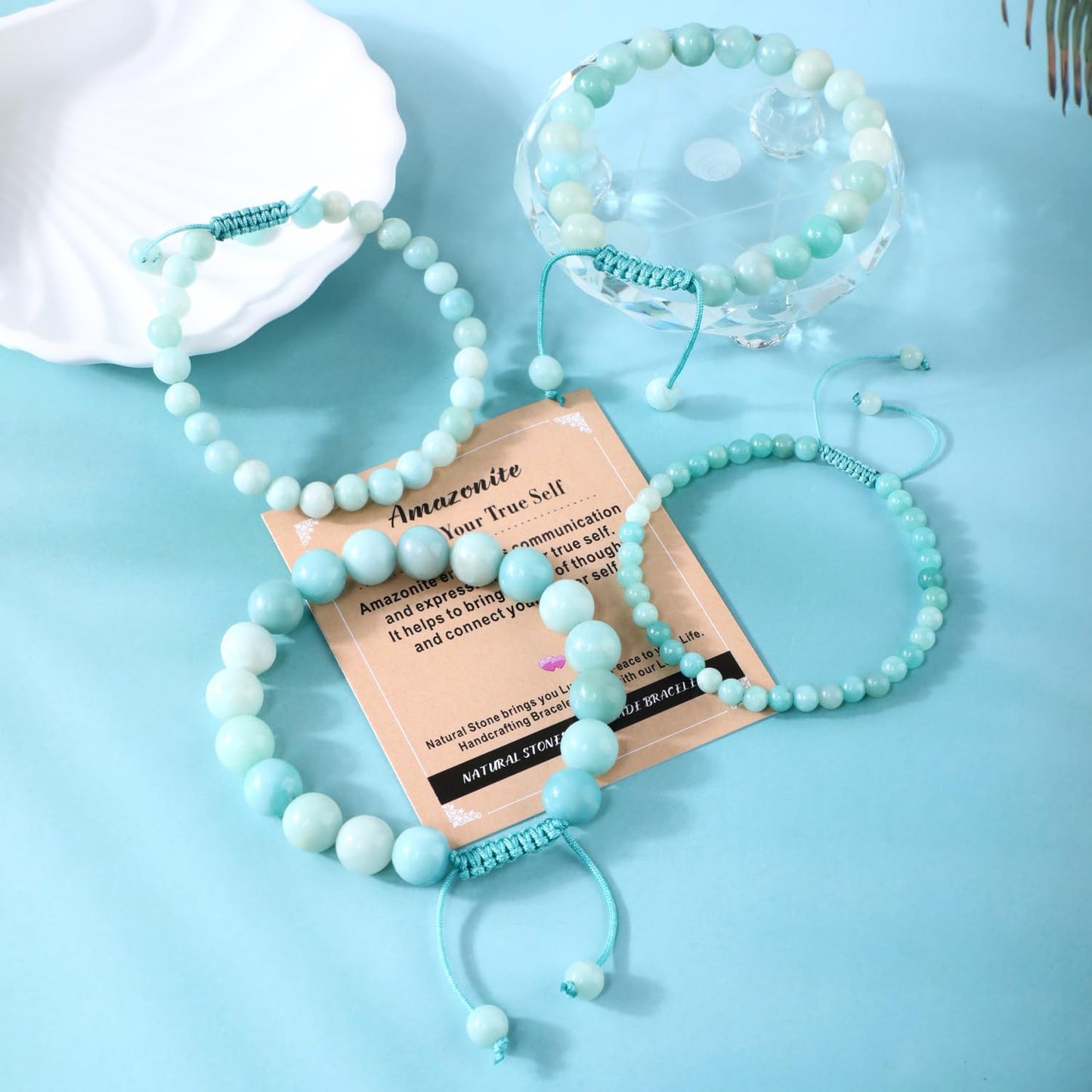 AD Beads 8mm Amazonite - Unlock Your Ture Self - Handmade Natural Stone Crystal Bracelet with Adjustable Macrame String - Yoga Healing Power Energy Gifts for Men and Women