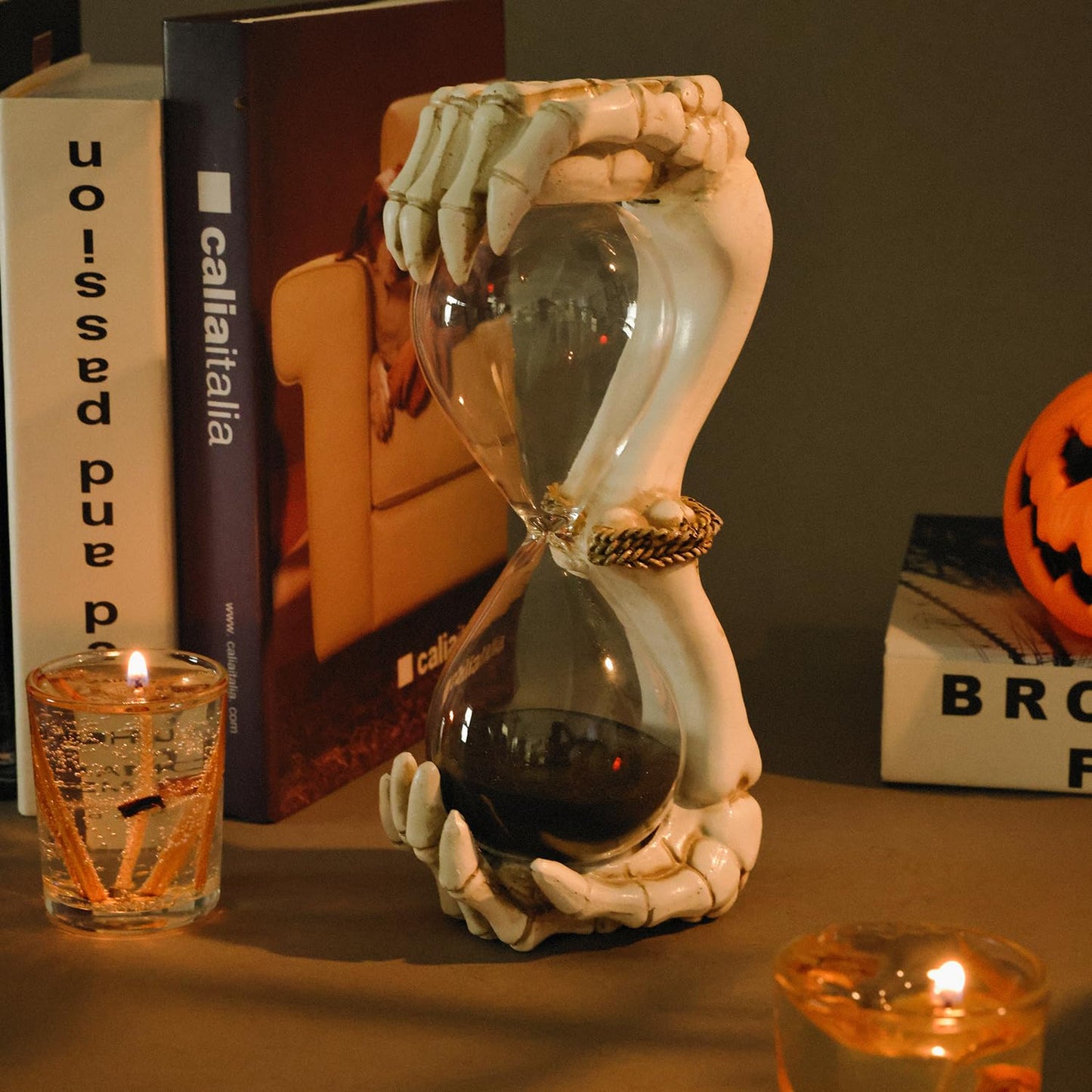 NVSHIQWEI Antique Double Skeleton Hand Time Hourglass Figurines, Halloween Decoration White (White D)