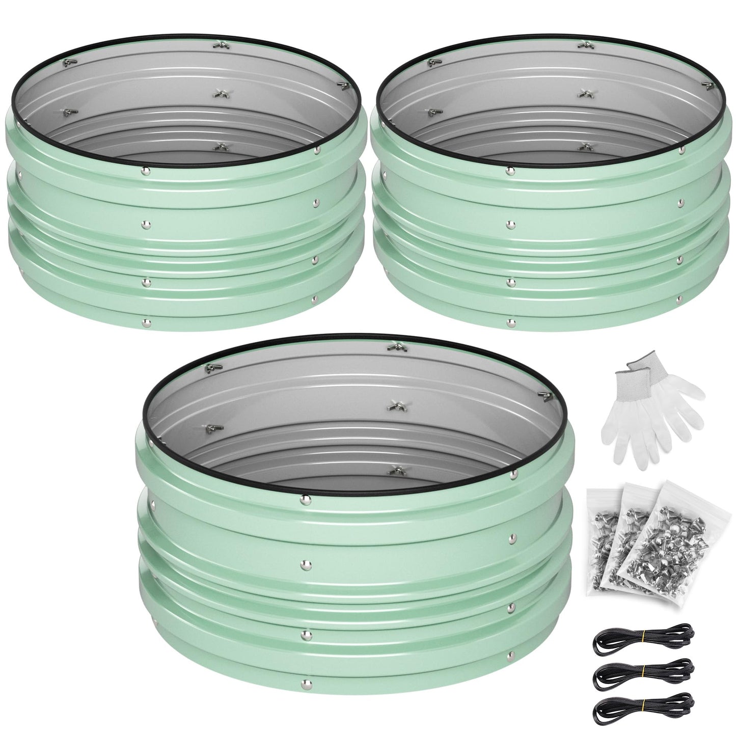 WORKPRO 3Pcs 2x2x1ft Galvanized Raised Garden Bed Set, Rust & Corrosion Protection, Easy Assembly, Safe Edge, Ideal for Vegetables & Flowers, Green