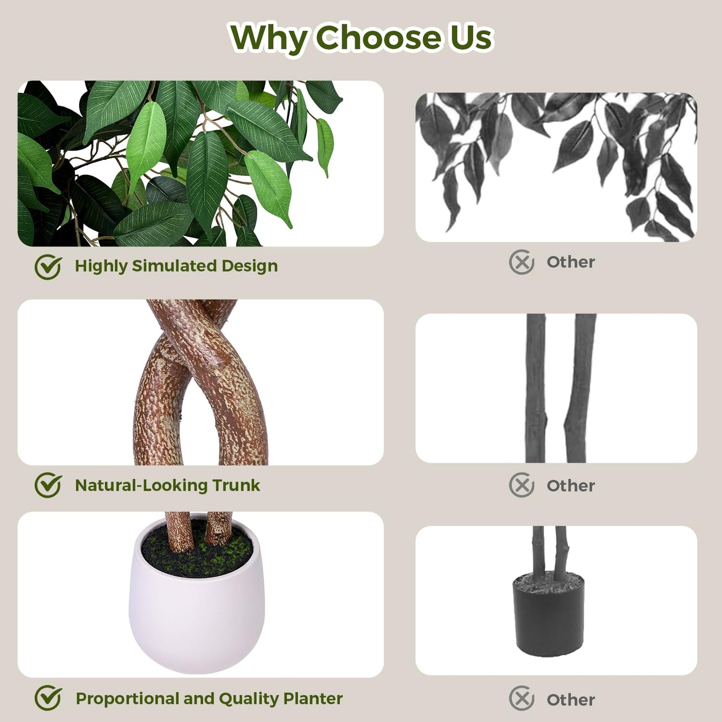 Jocoevol 7FT Artificial Ficus Tree, Tall Faux Trees Indoor with White Planter, Dried Moss, Natural Silk Leaves & Trunk, Fake Plants for Home Living Room Office Corner Decor Housewarming Gift