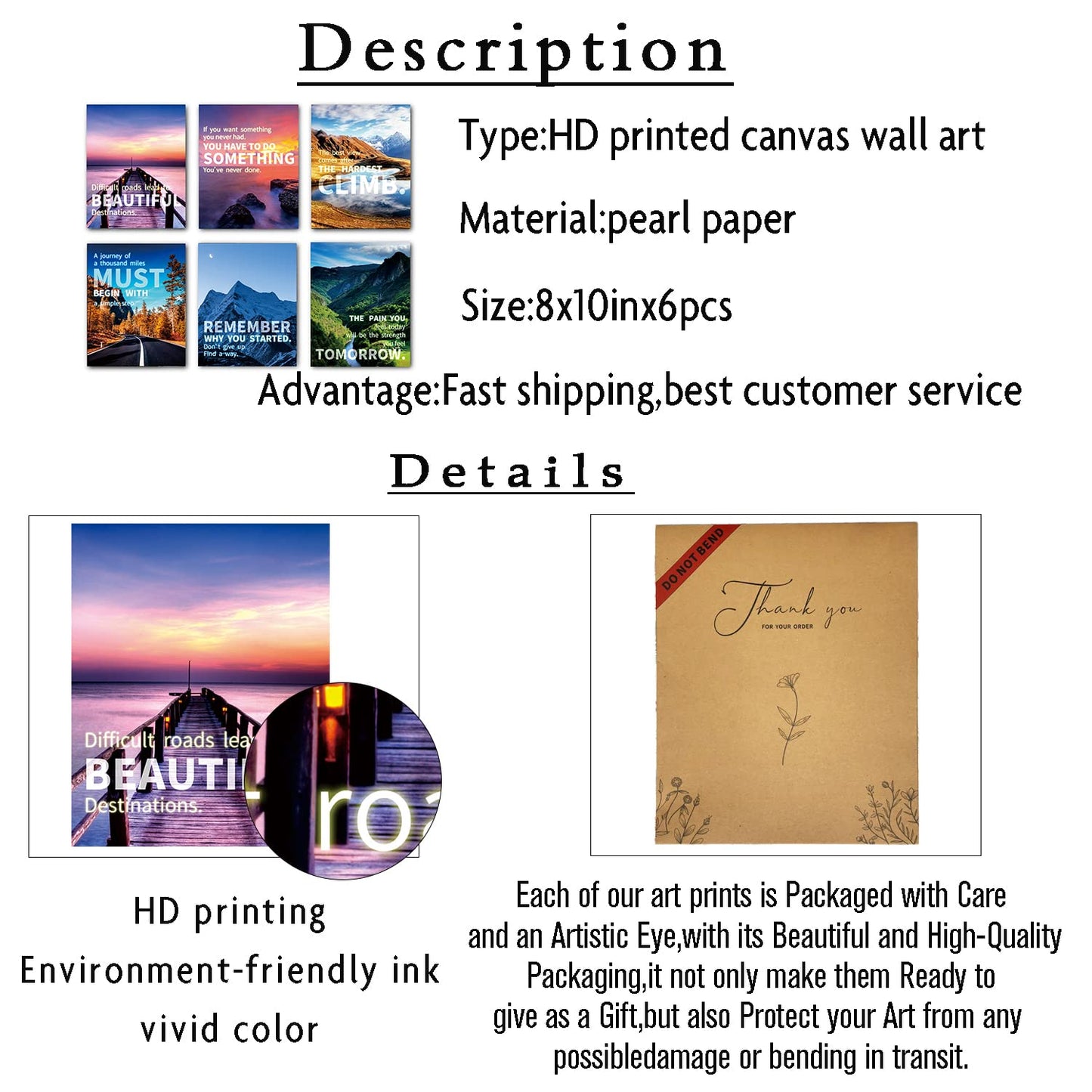 SGGYEFOK Motivational Wall Art Decoration Painting | 6-pack 8 x 10 inches, Suitable for Library, School, Gym,Office， Living Room deco（Frameless） 2