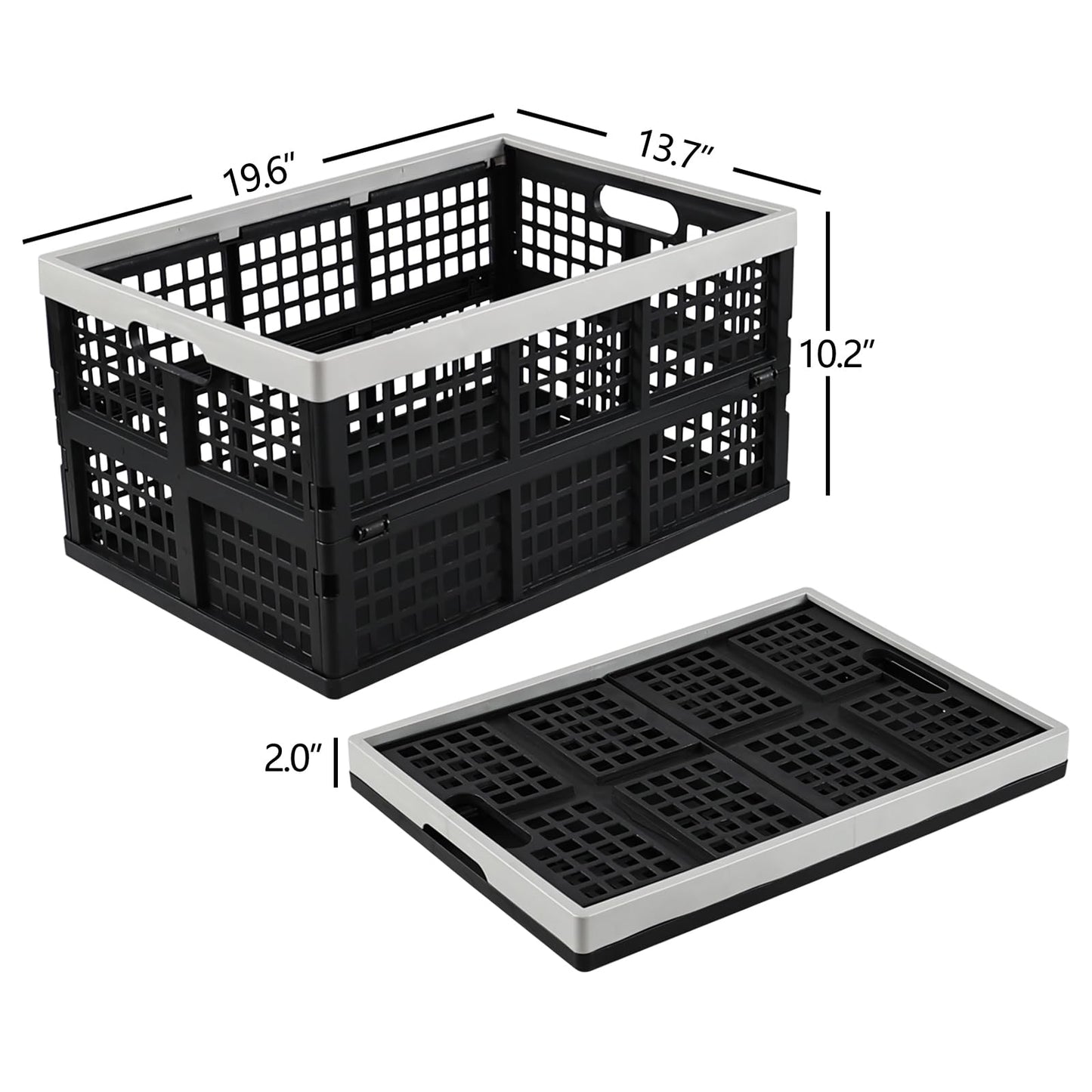 Xyskin 4-Pack 42 L Plastic Rectangular Collapsible Crates, Folding Crates Storage, Black