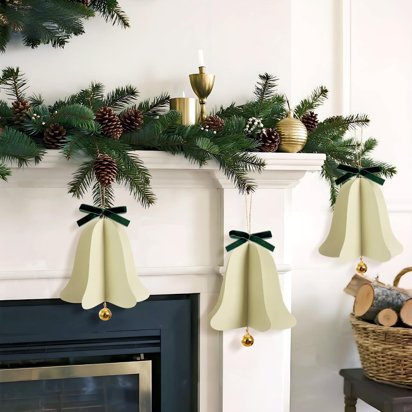 9PCS Mini Christmas Bell Ornament - Paper Hanging Jingle Bells Ornament for Christmas Tree Boho Paper Hanging Decorations for Xmas Holiday DIY Home Decor