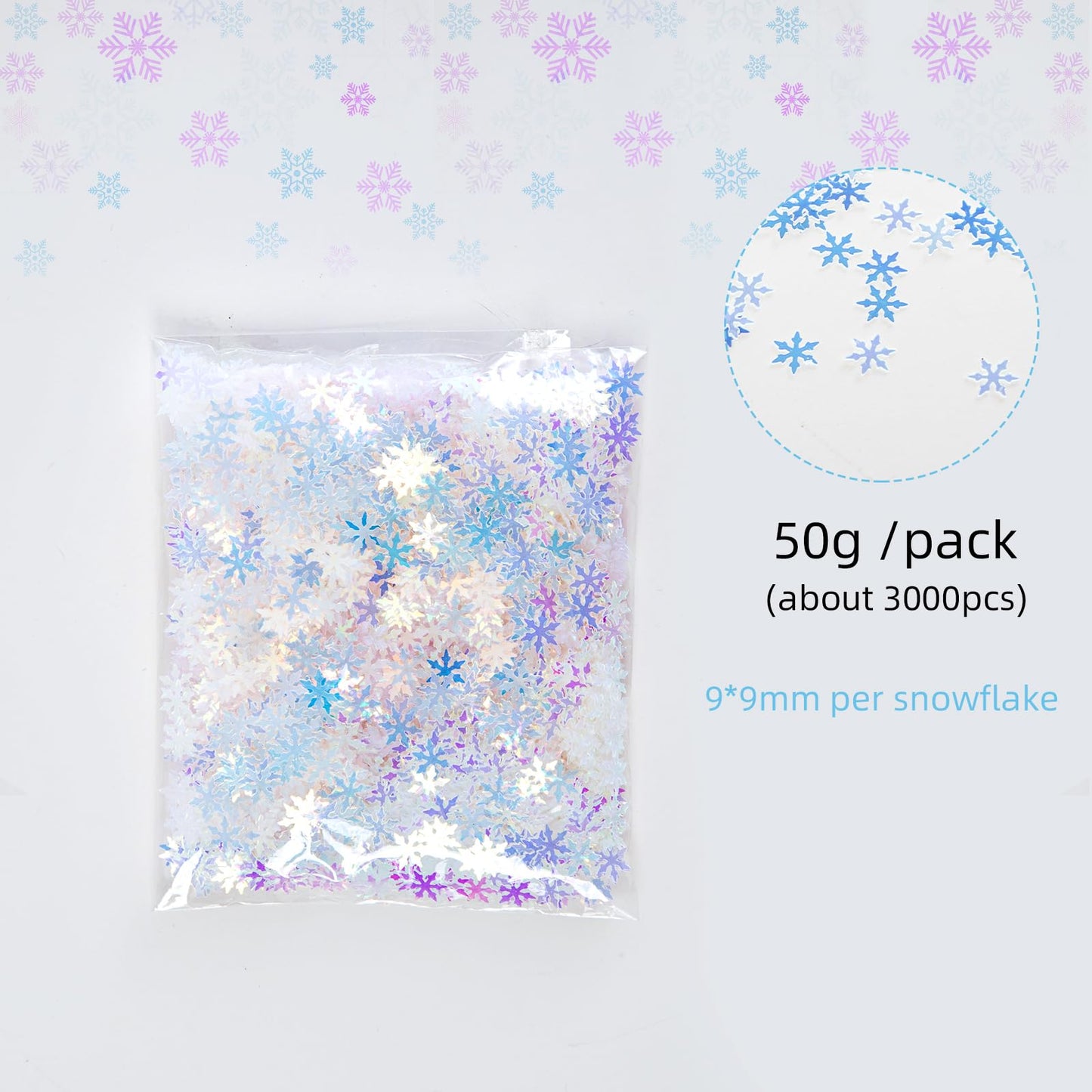 Jocomoni 2000pcs/50g Christmas Snowflakes Confetti Decorations,Iridescent Snowflake Table Confetti Glitter Snowflake Sequins for Winter Wonderland Party Home Decoration