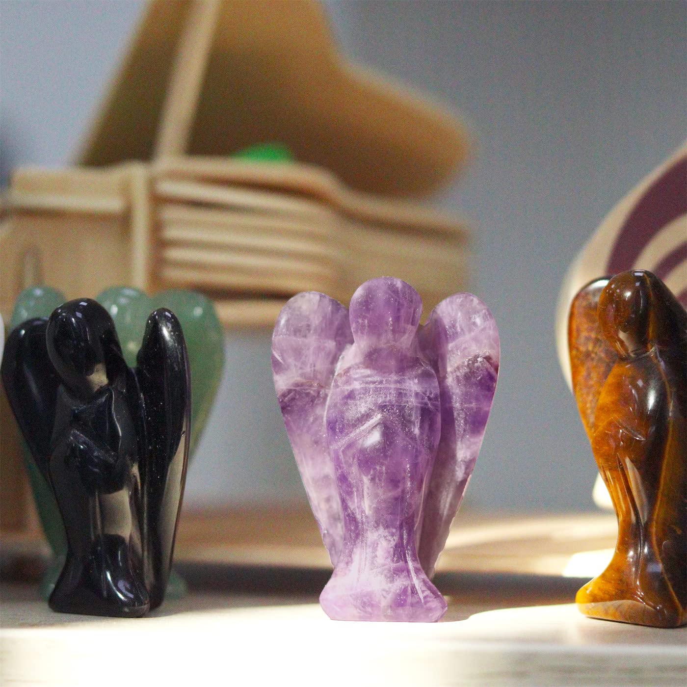 YATOJUZI 2" Amethyst Guardian Angels Hand-Carved Angel Statue Figurines Purple Office Desk Decor Accessories Decorations Crystals and Healing Stones Energy Reiki Gifts for Women