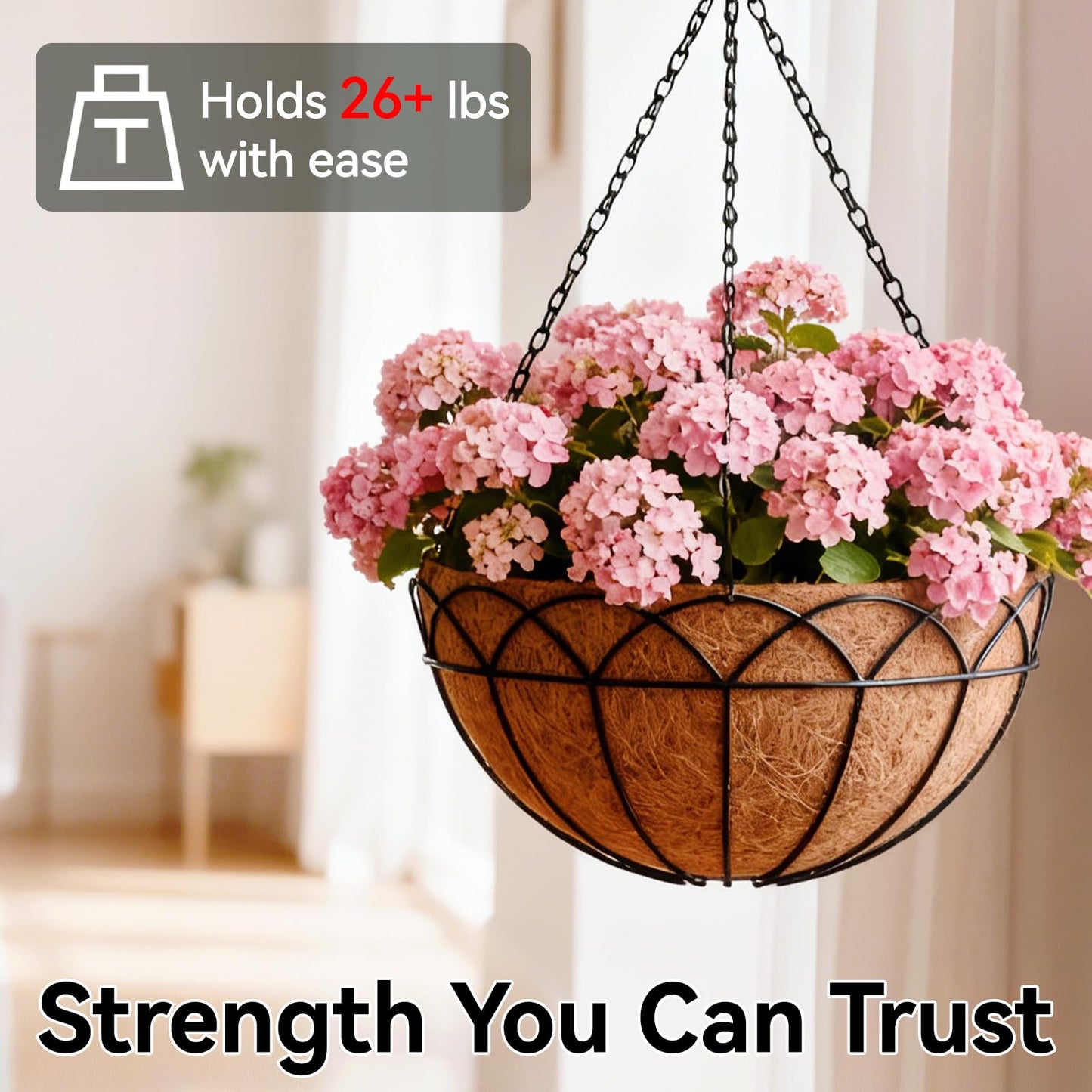 Halatool 2 Pack 14 Inch Hanging Baskets for Plants Outdoor- Small Hanging Garden Planters with Coco Liner for Outside, Empty Metal Wire Flower Holder Hanger Pot for Wall Patio Porch Balcony Decoration