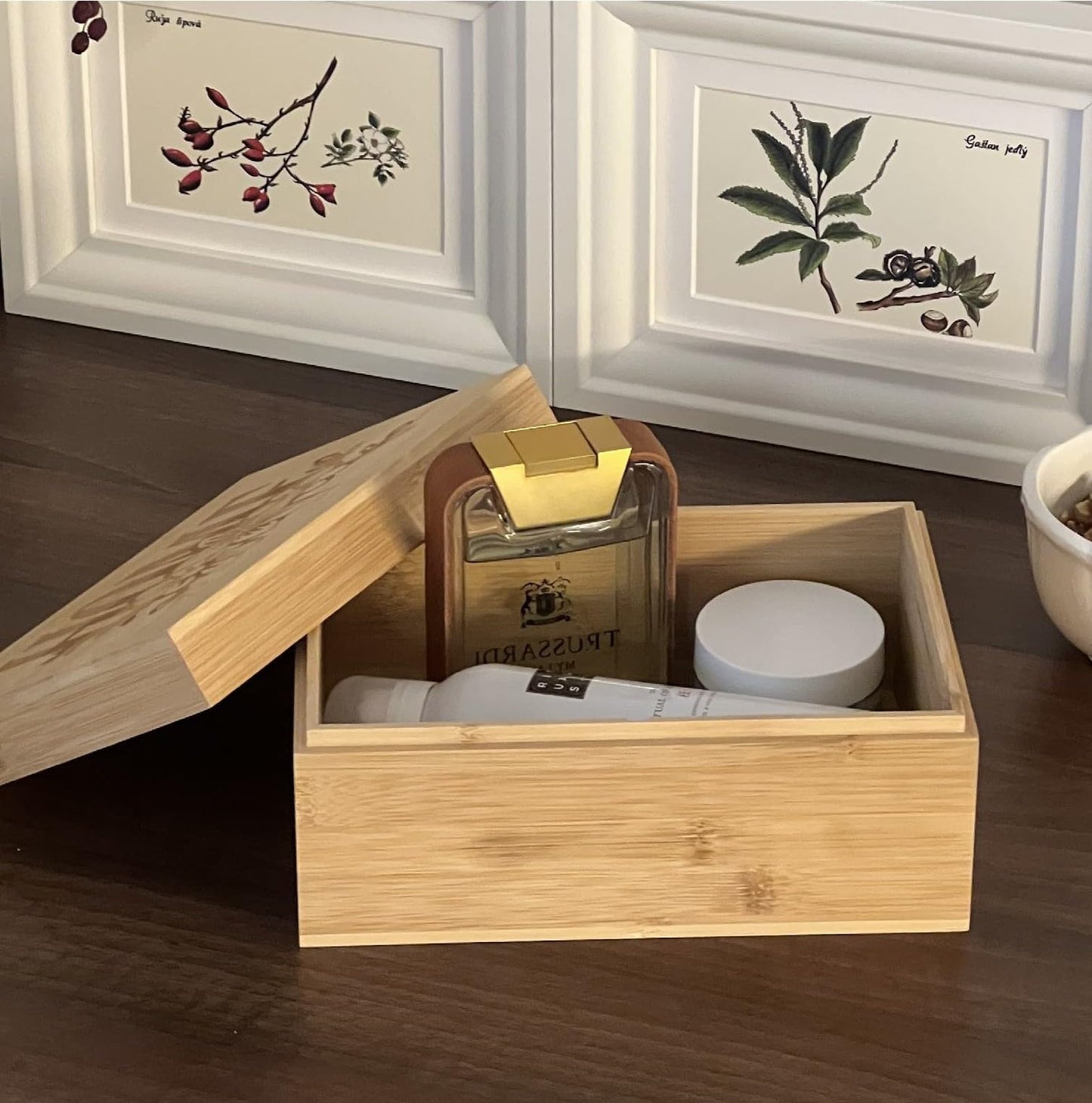 ChicDecor Bamboo Wooden Storage Box with Lid – Natural Wood Organizer with Removable Divider, 8.66 x 5.91 x 3.94 Inches – Decorative Jewelry, Kitchen, Bathroom & Home Organizer