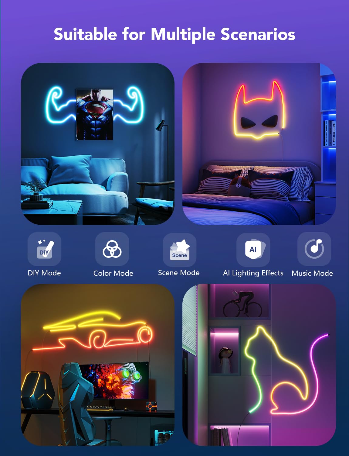 Govee RGBIC Neon Lights, LED Smart Neon Rope Light 2 Works with Matter, Alexa, Google Assistant, Custom DIY Neon Strip Lights for Bedroom and Wall Decor, Softer Material, 16.4ft, White