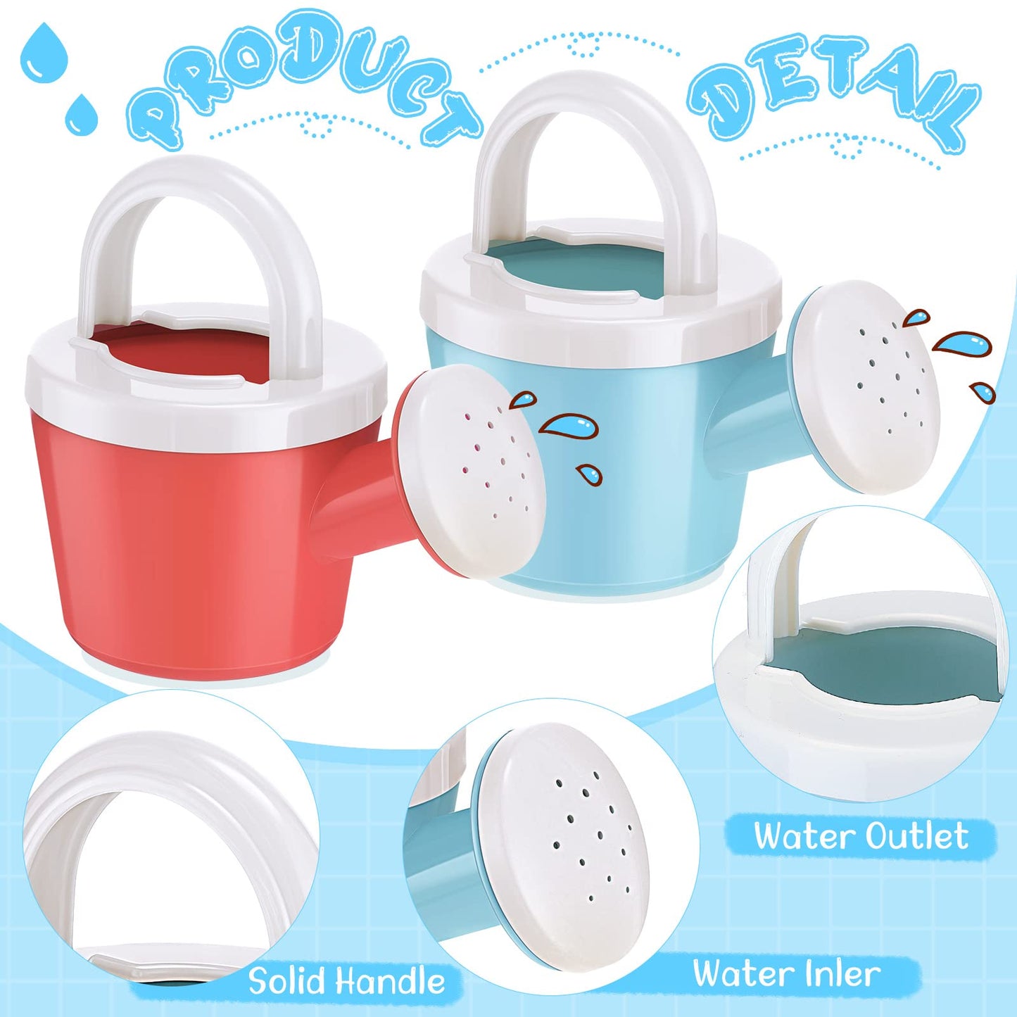 Sosation 12 Pieces Watering Can for Kids Bath Buckets Toys Play Sand Toys Plastic Small Watering Pot with Handles for Childrens Gardening Tools Beach Playing Sand(Basic Style)