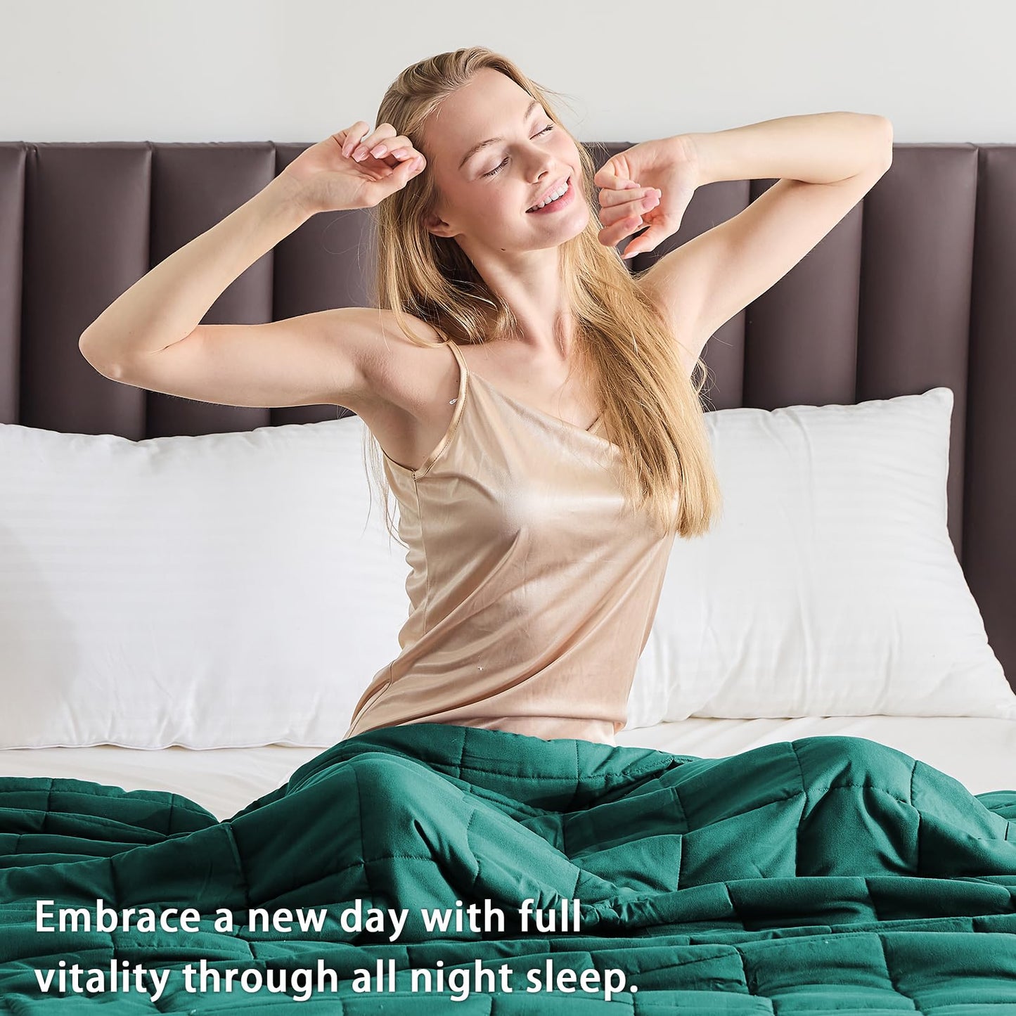 yescool Weighted Blanket for Adults (20 lbs, 60” x 80”, Dark Green) Cooling Heavy Blanket for Sleeping Perfect for 190-210 lbs, Queen Size Breathable Blanket with Premium Glass Bead, Machine Washable