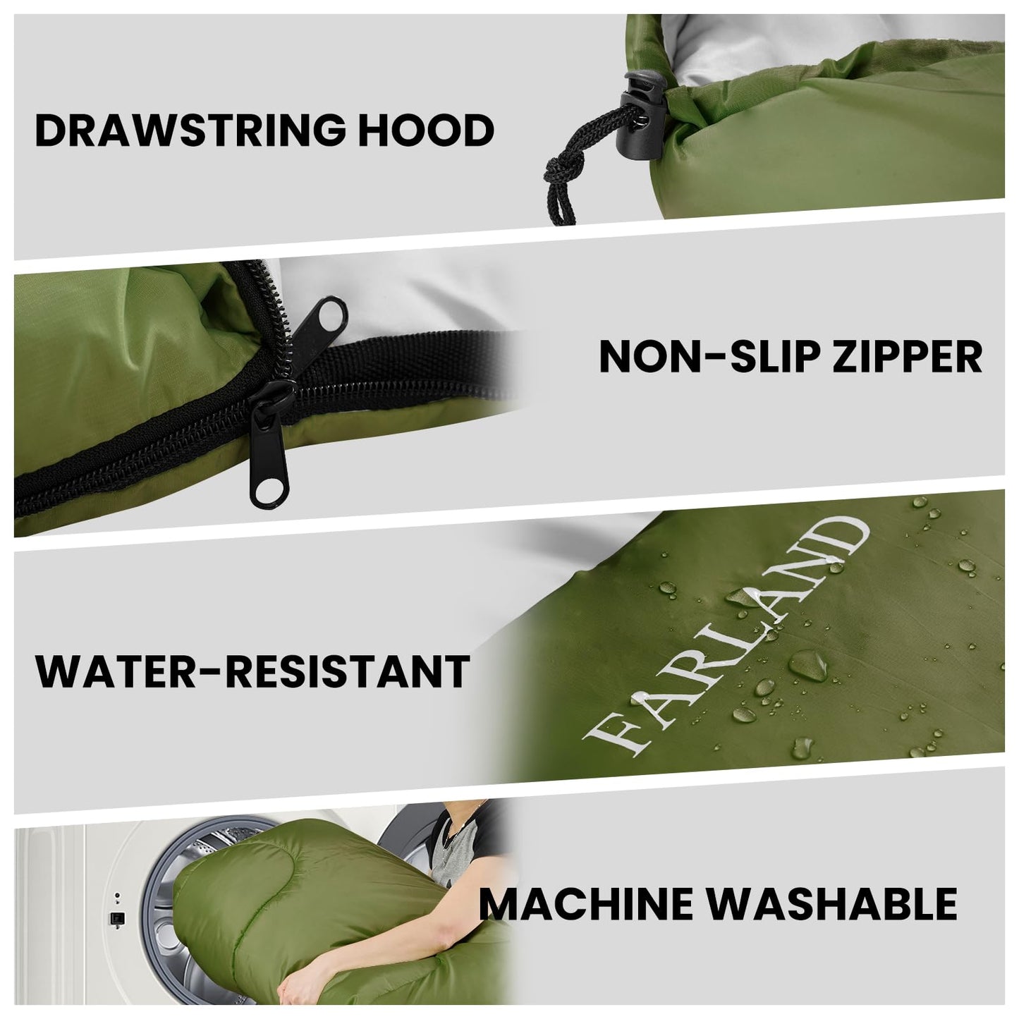 FARLAND Sleeping Bags for Adults Teens Kids with Compression Sack Portable and Lightweight for 3-4 Season Camping, Hiking,Waterproof, Backpacking and Outdoors