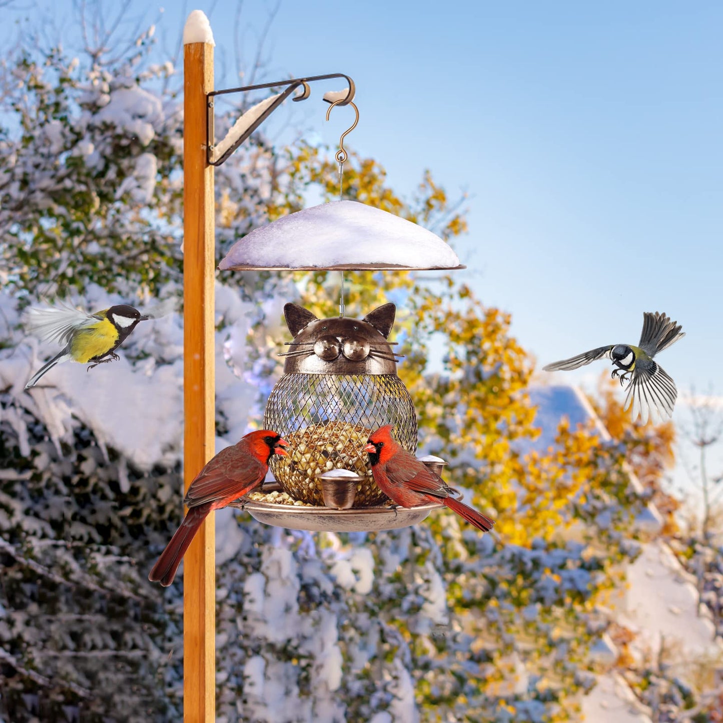 LBTING Bird Feeder for Outdoor, Squirrel Proof Metal Wild Bird Feeder Decoration for Hanging Outside Garden Yard, Cute Cat-Shaped