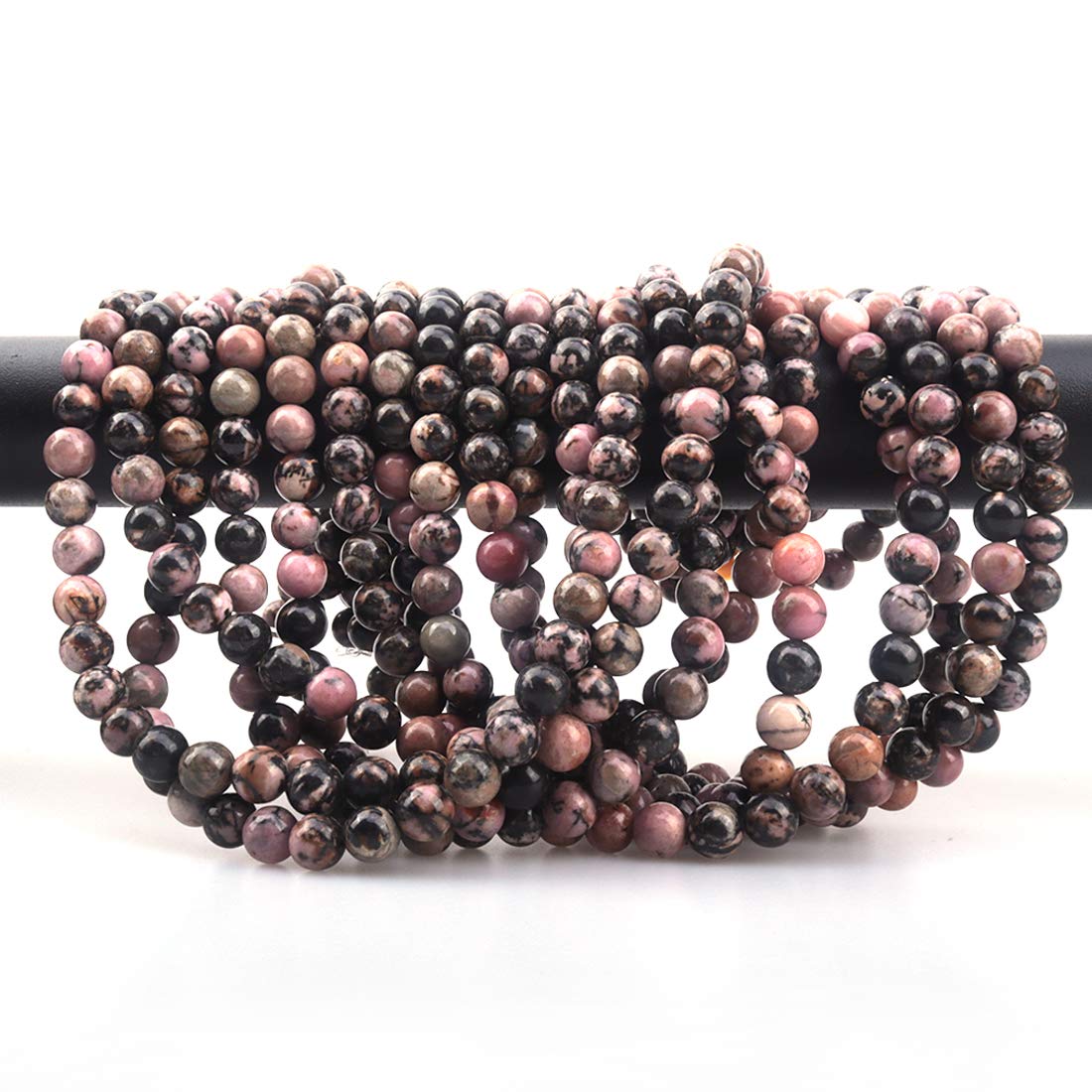 ICAI Beads 10mm Natural Pink Black Rhodonite Gemstone Round Loose Stone Beads for Jewelry Making DIY Crafts Design 1 Strand 15" APPR.34-36pcs