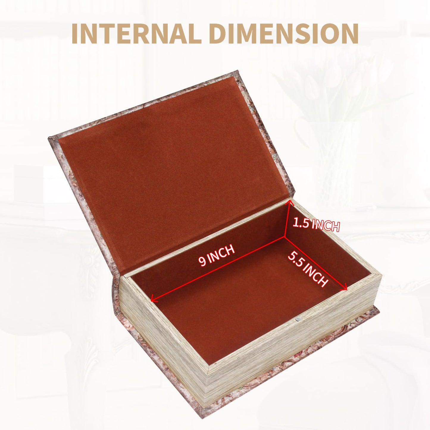 ZWUCAY Book Box Decorative Storage Box Faux Wood with Magnetic Cover Storage for Hidden Jewelry,Photos, Greeting Cards,Remotes，M Size Box -4-02