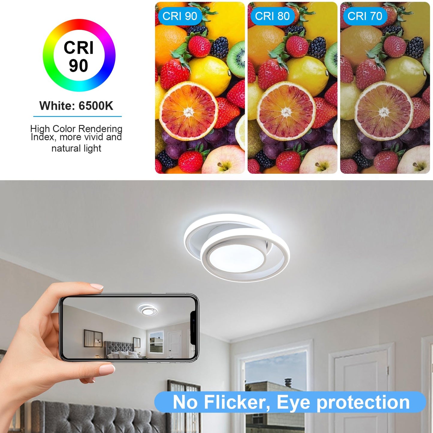 DELIPOP Modern LED Ceiling Light, 36W 2160LM Round Small Ceiling Lamp, (Cool White, 6500K) Aluminum Close to Ceiling Light Fixture for Hallway, Aisle, Corridor, Bedroom, Kitchen