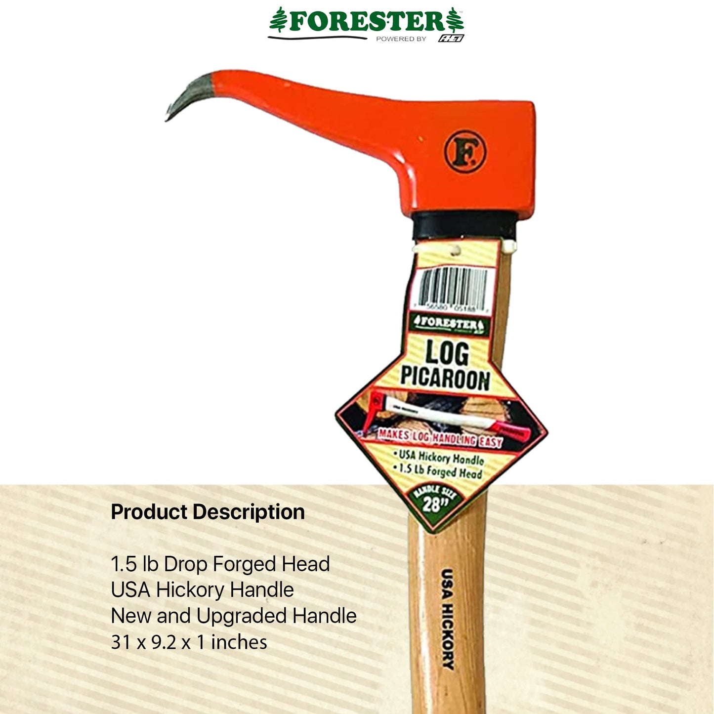 FORESTER Pickaroon Logging Tool 28in | USA Hickory Handle | Hookaroon Logging Tool | Log Roller Tool & Forestry Tools for Dragging and Stacking Logs
