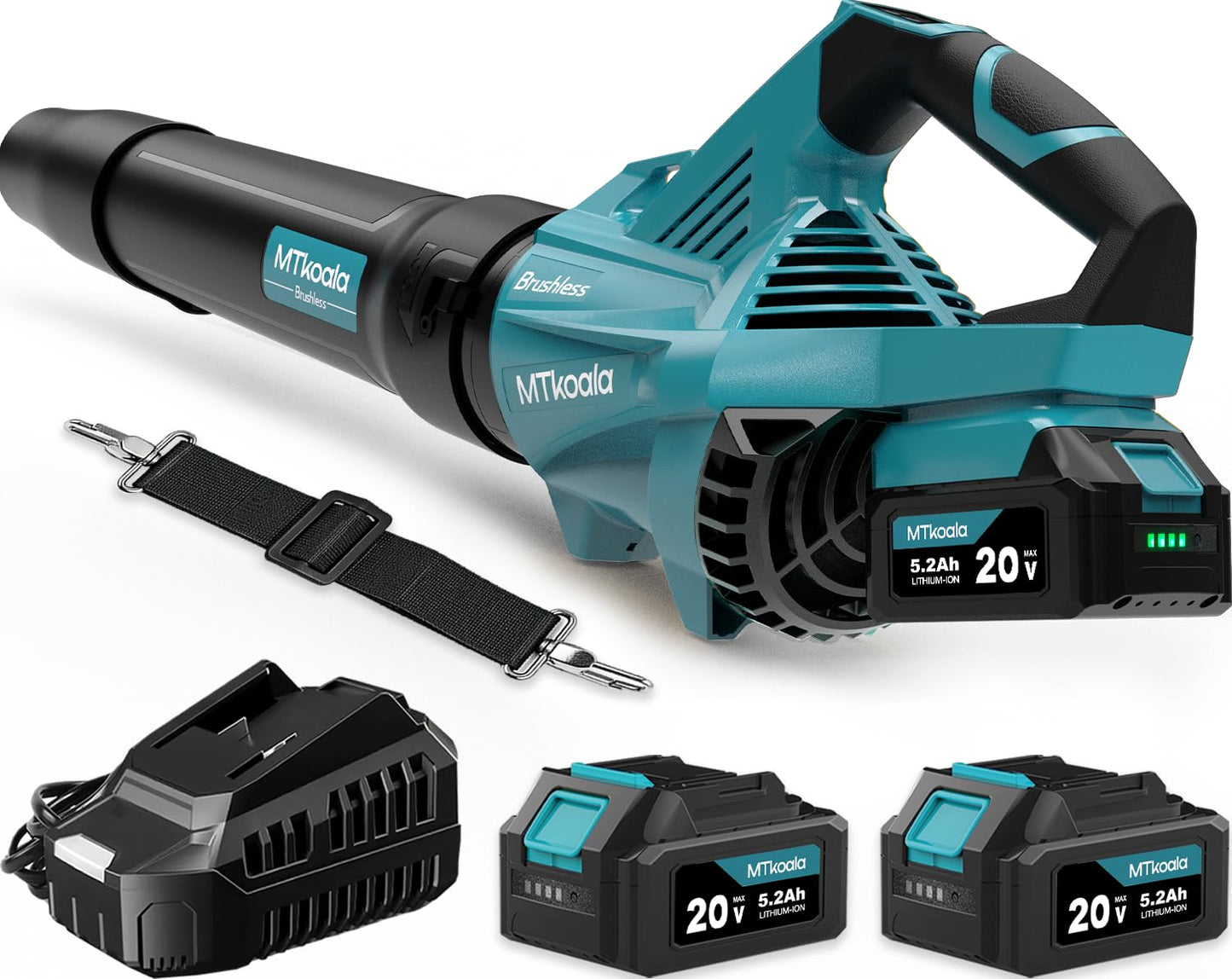 MTkoala Leaf Blower Cordless, New Upgraded 1200W Brushless Motor Leaf Blower, 700CFM 200MPH with 3 Speed Modes, 160Mins Max Runtime, Handheld Electric Blower for Lawn Care, Yard, Dust & Snow (Blue)