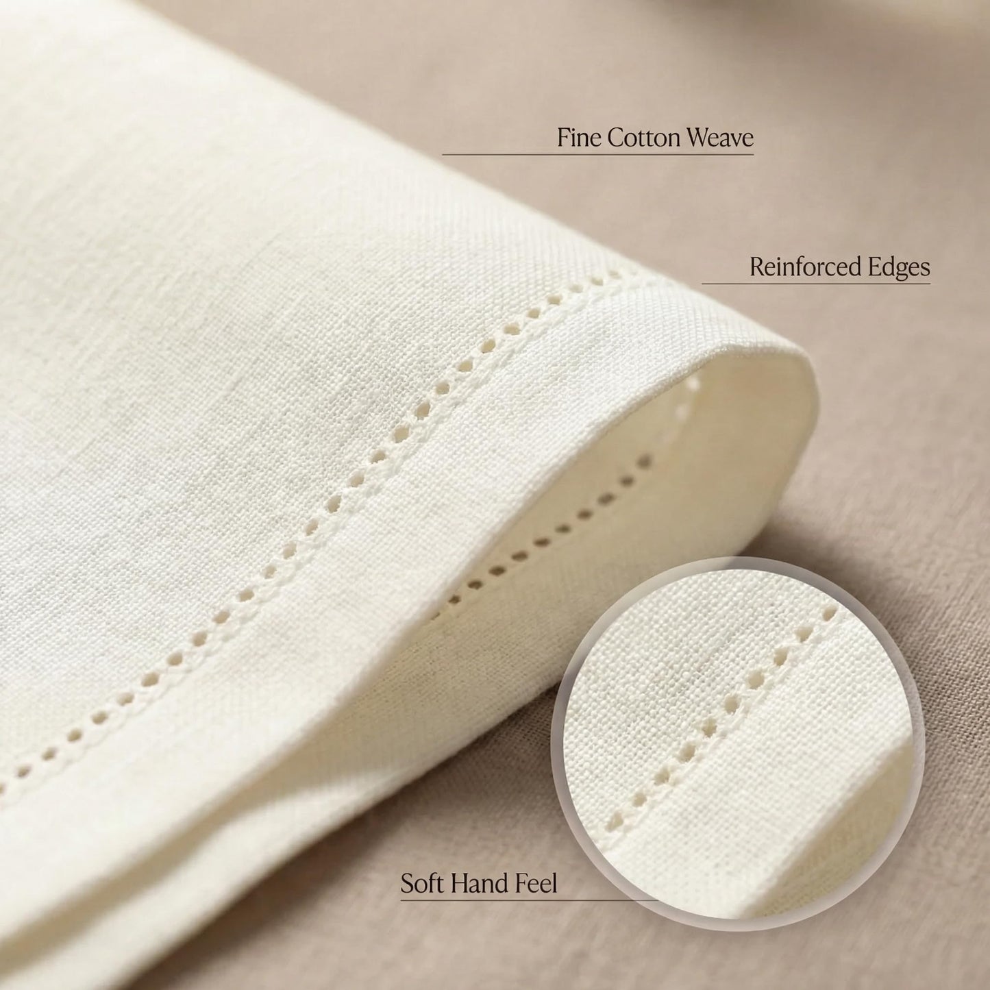 Urban Villa Cloth Napkins 100% Cotton Highly Absorbent Washable Reusable Premium Dinner Napkins Ideal for Gifts for Mothers Day Hotel Farmhouse Parties - Ivory Hemstitch (20" x 20", Set of 12)