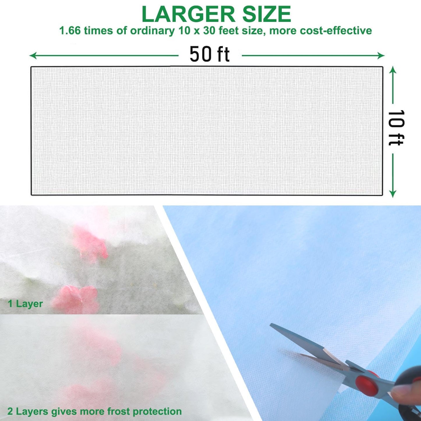 KLEWEE Plant Covers Freeze Protection 10 x 50 Ft, 1.05 oz/yd² Thicker Frost Cloth Plant Freeze Protection, Frost Blankets Covers for Outdoor Plants Winter Frost Protection, Garden Floating Row Covers