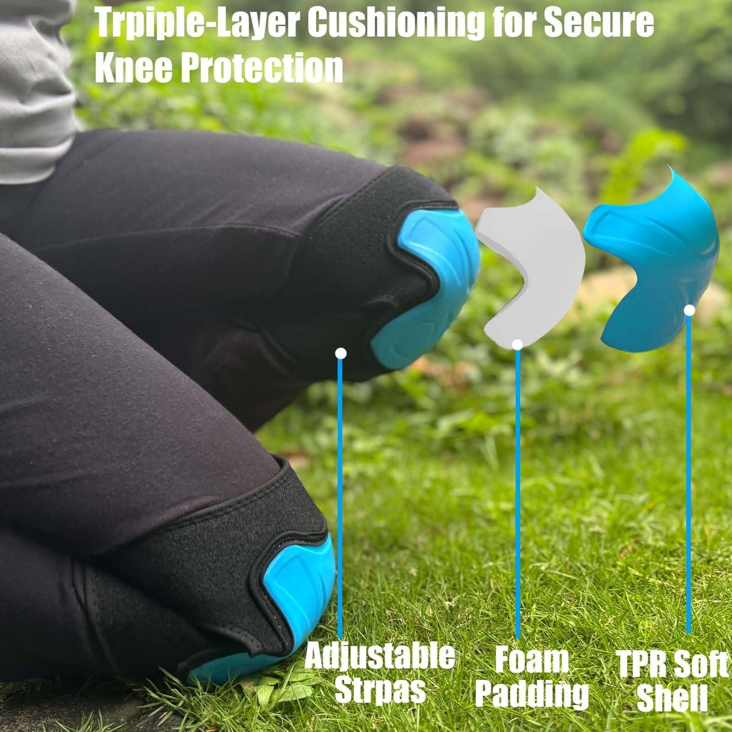 Construction Knee Pads for Men Women, Gardening Kneeling Pad with Non-slip Straps for Mechanical repair, Soft Working Kneepads for Roofing Skating Skateboard, Protective Foam Cushion, Blue L(1 Pair)