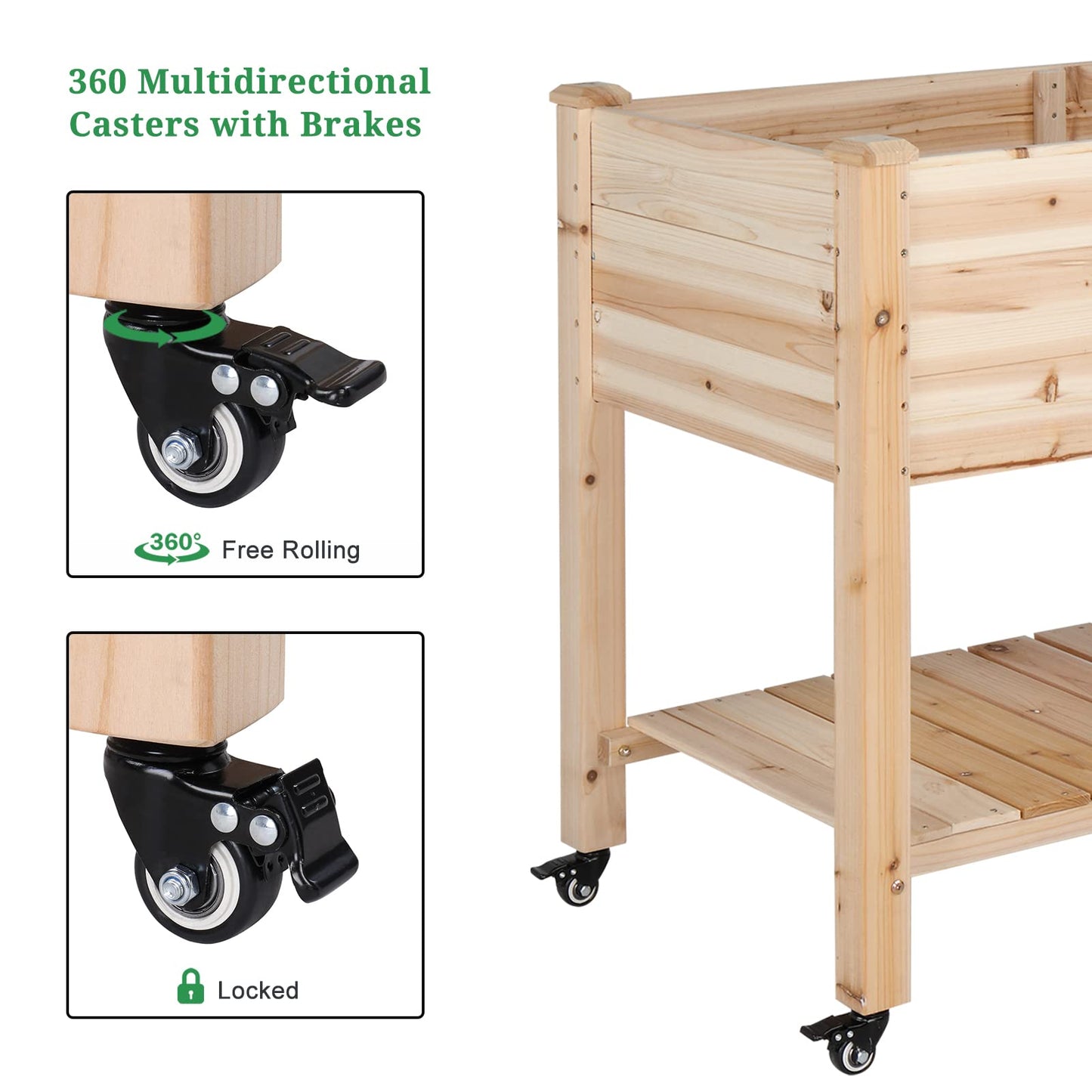 VINGLI 46×22×32 in Raised Garden Bed with Bed Liner, Heavy Duty Wood Elevated Planter with Legs for Vegetables Fruits Potato Onion Flower, Outdoor Sturdy Long Lasting Planter Box Kit (with Wheels)