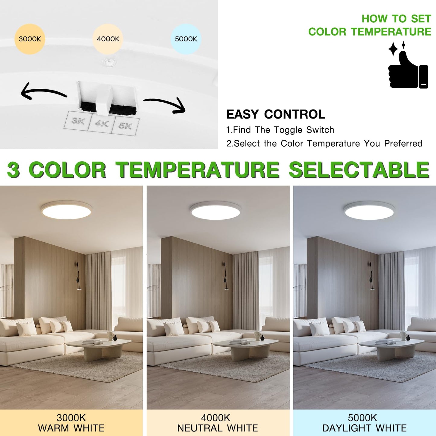 2Pack 12Inch LED Flush Mount Ceiling Light Fixture,24W 2400LM,Dimmable CCT 3000K/4000K/5000K,Round Flat Panel Light for Bedroom,0.7Inch Thin Modern Low Profile Hardwire Lights for Hallway,Porch