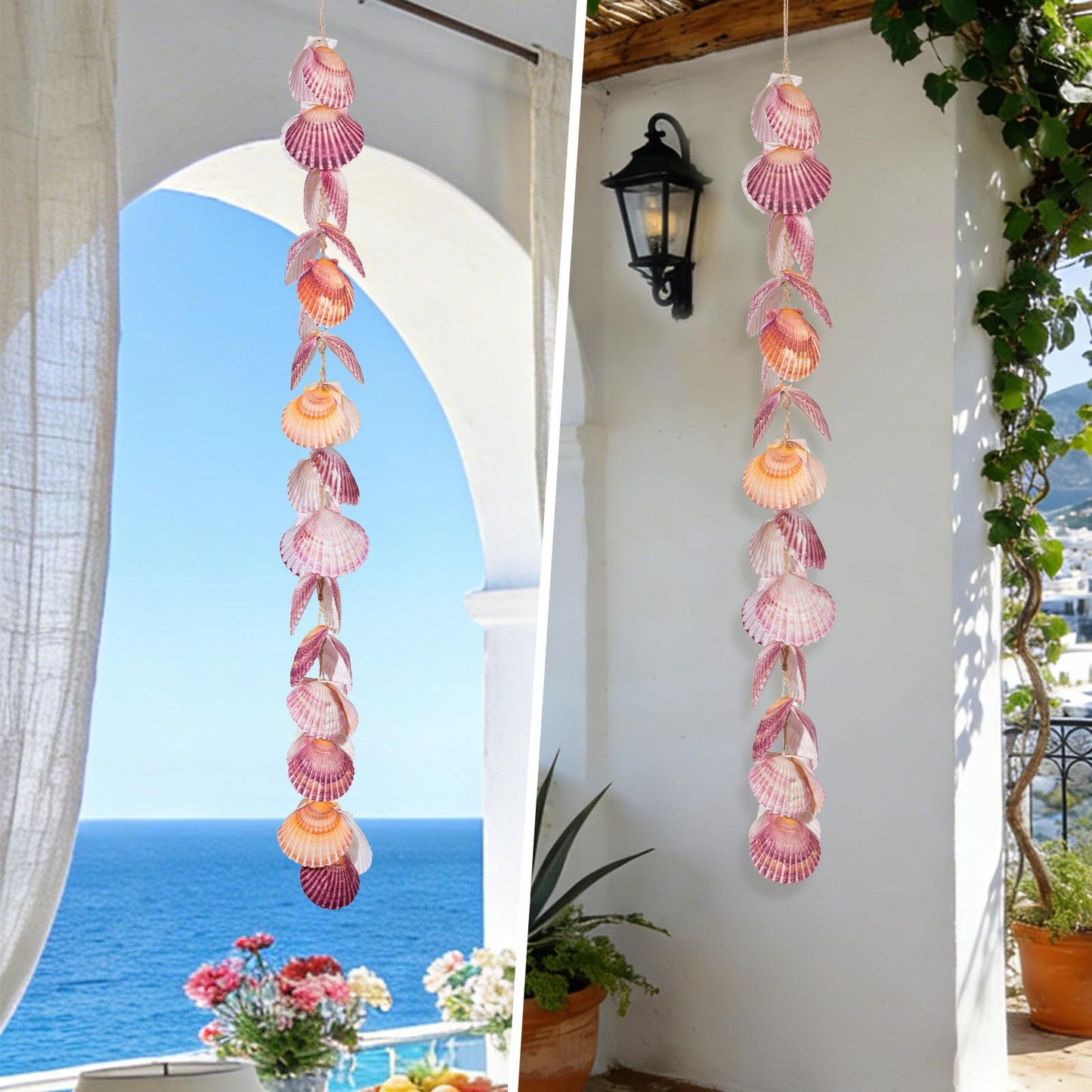Purple Seashell Garland 32 Inch, Natural Shells Wall Hanging for Beach Home Decor Coastal Bathroom, Nautical Wall Art for Living Room Bedroom, Indoor Outdoor Mermaid Birthday Beach Party Decoration